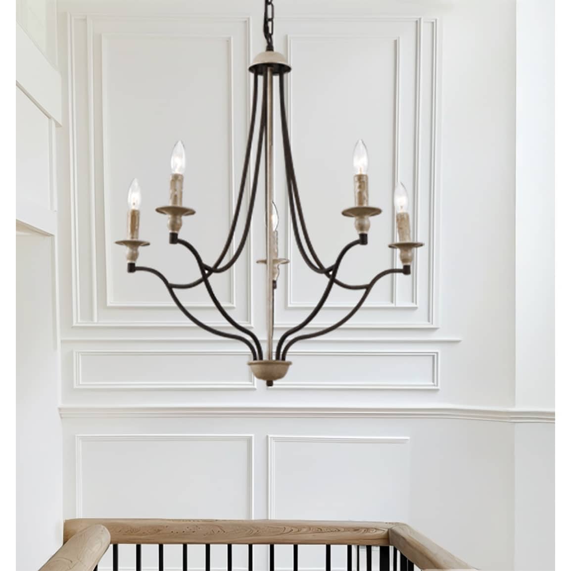Antiqued Fleur 5 Light Rustic Metal Candle Style Chandelier