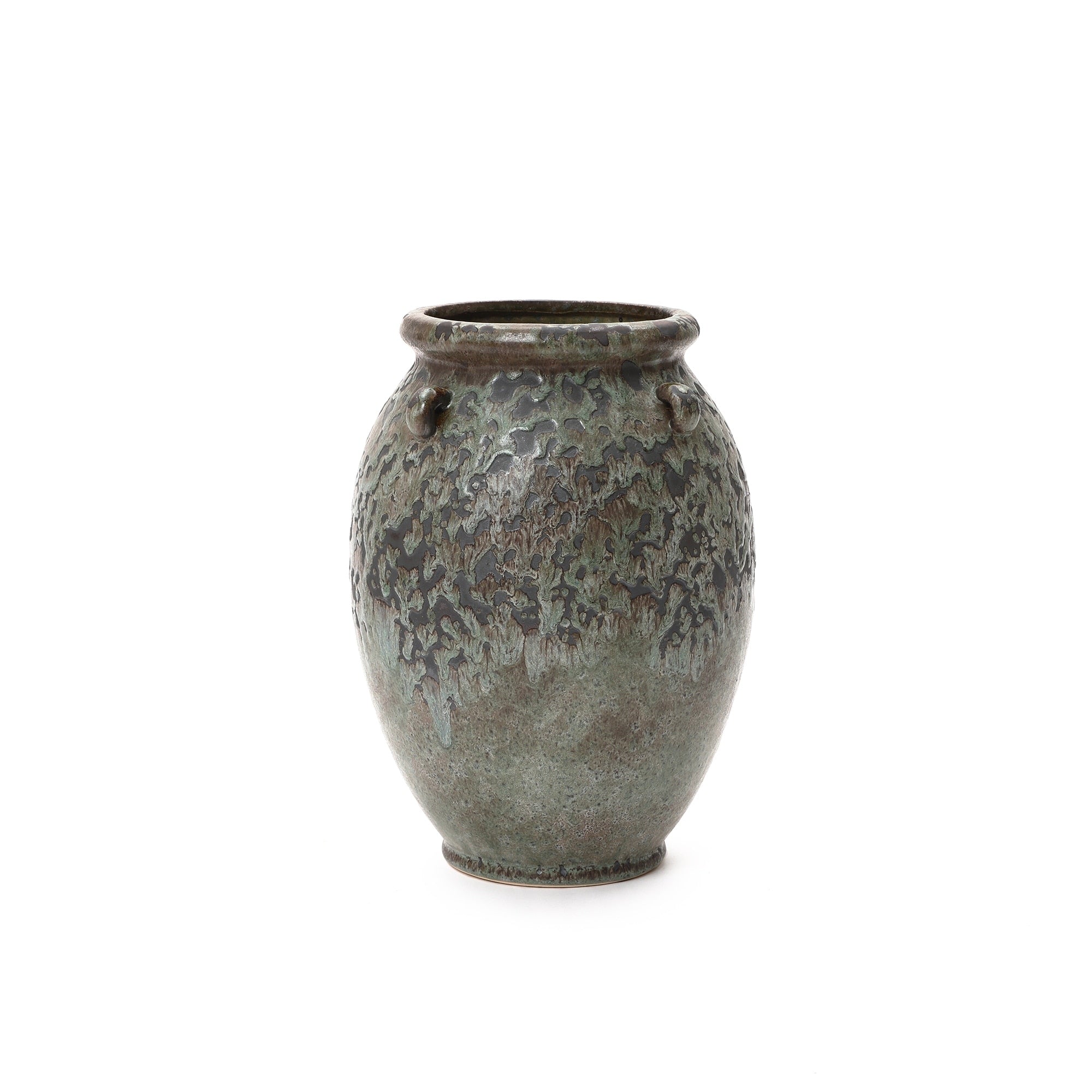 Antiqued Terracotta Jar Vase Rustic 14.17 Green Brown Flower Holder