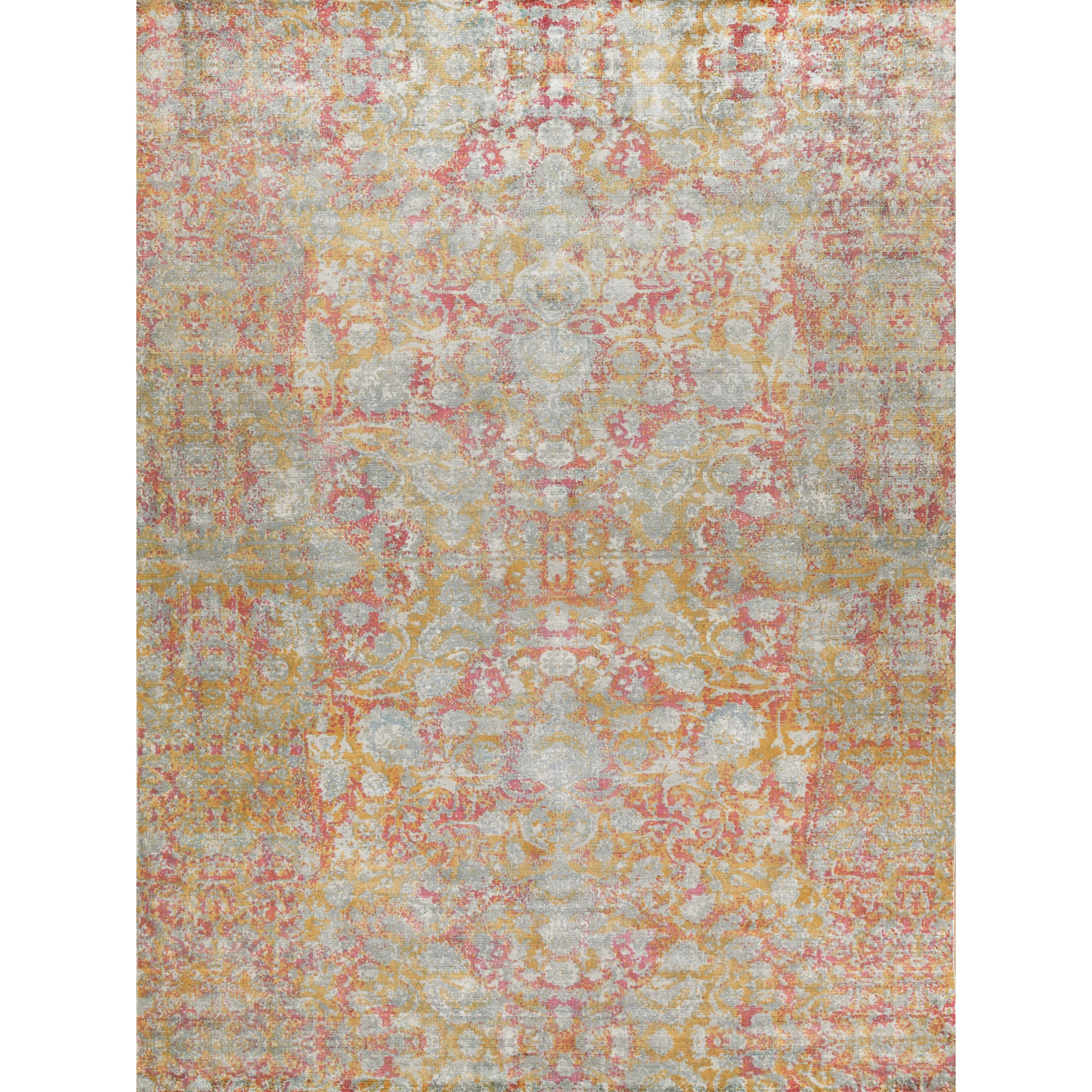 Antolini Handloomed Bamboo Silk Gray Rust Gold Area Rug