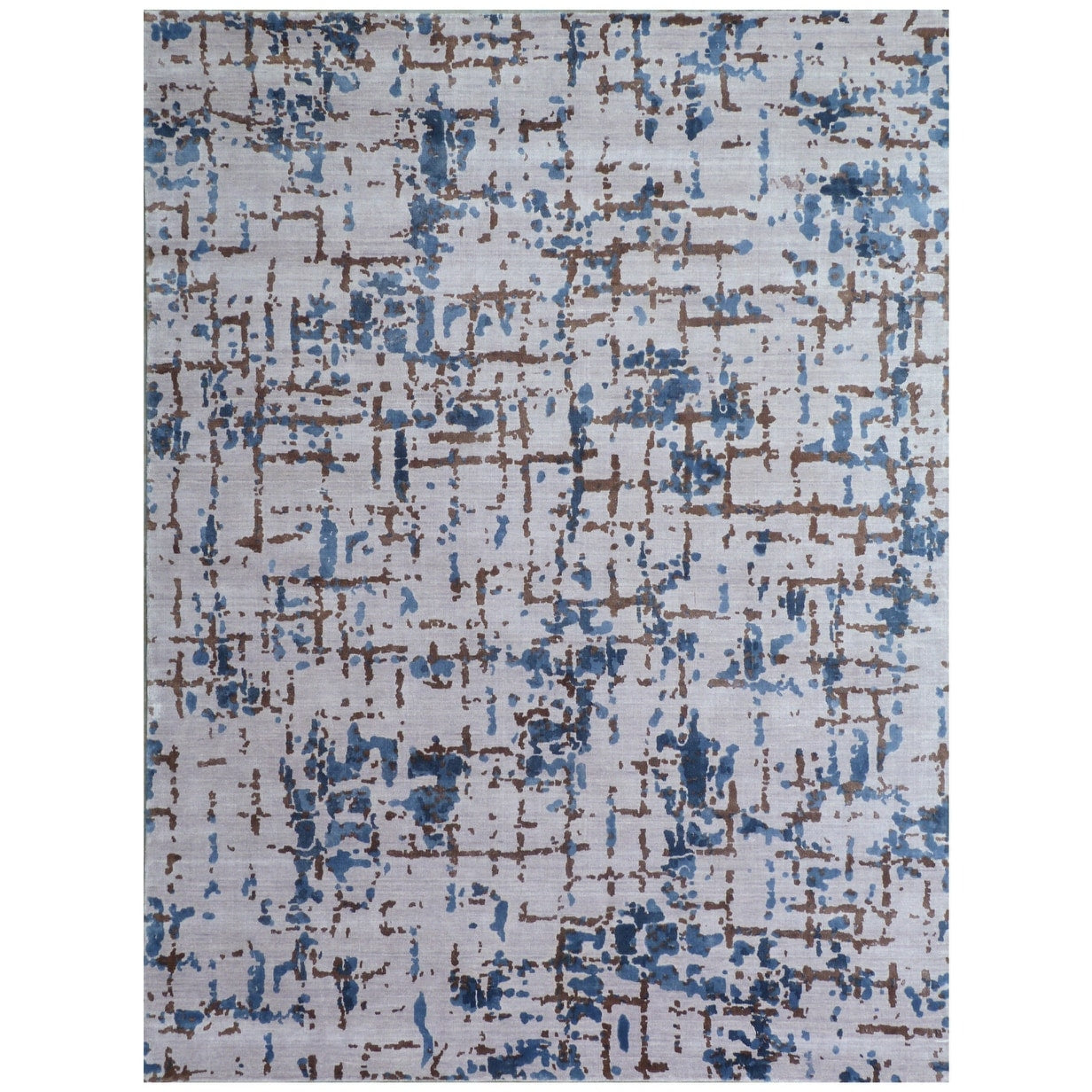 Antolini Handloomed Bamboo Silk Ivory Blue Area Rug 8 X 10