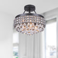 Antonia 4 Light Antique Black Iron Shade Crystal Semi Flush Mount