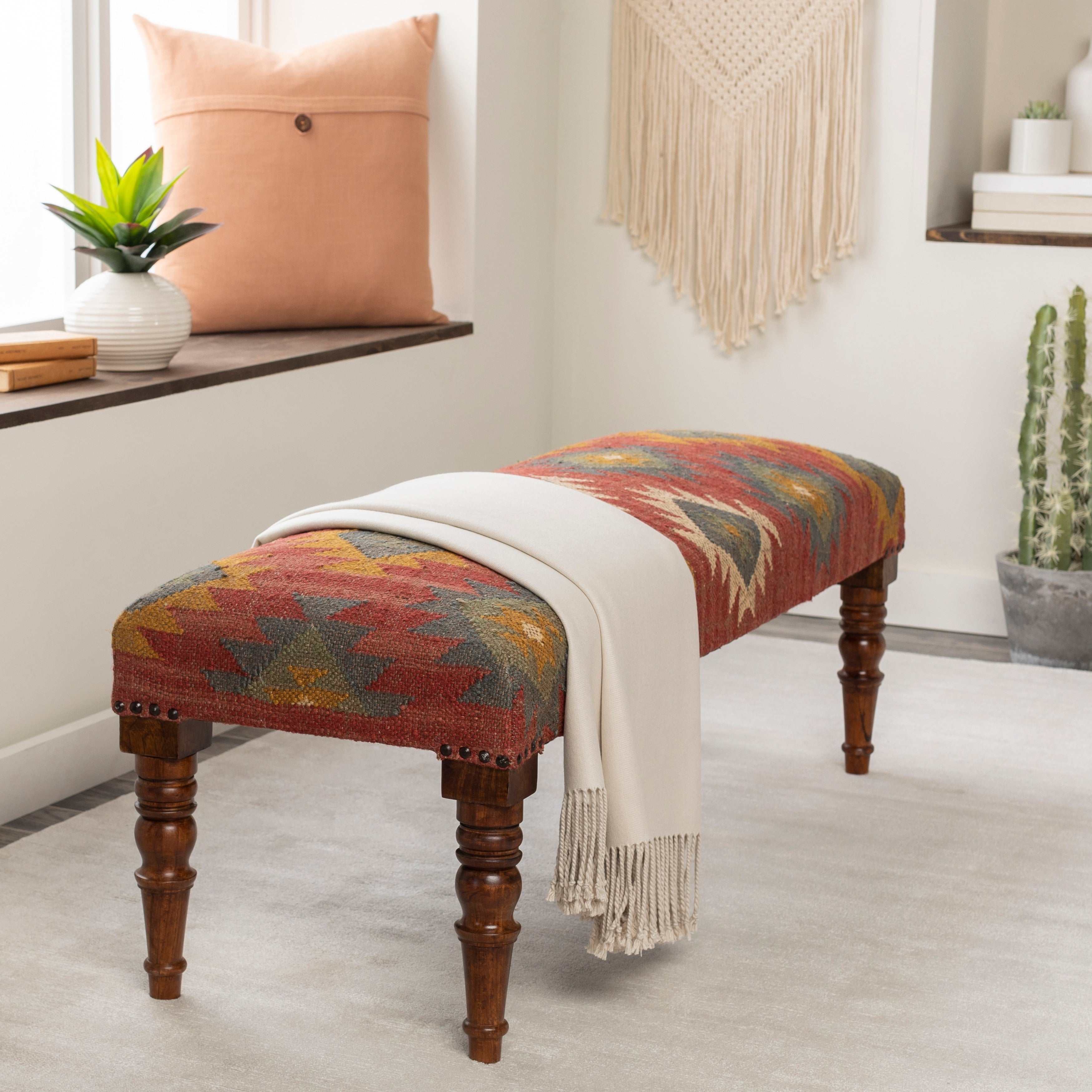 Anupama Southwestern Upholstered Jute Bench 18 H X 48 W X 16 D
