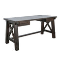 Anva Writing Desk 58 Inch With Power Plug Dark Brown Solid Mahogany
