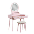 Anvy Vanity Desk Set With Mirror And Stool 4 Drawers Pink Wood
