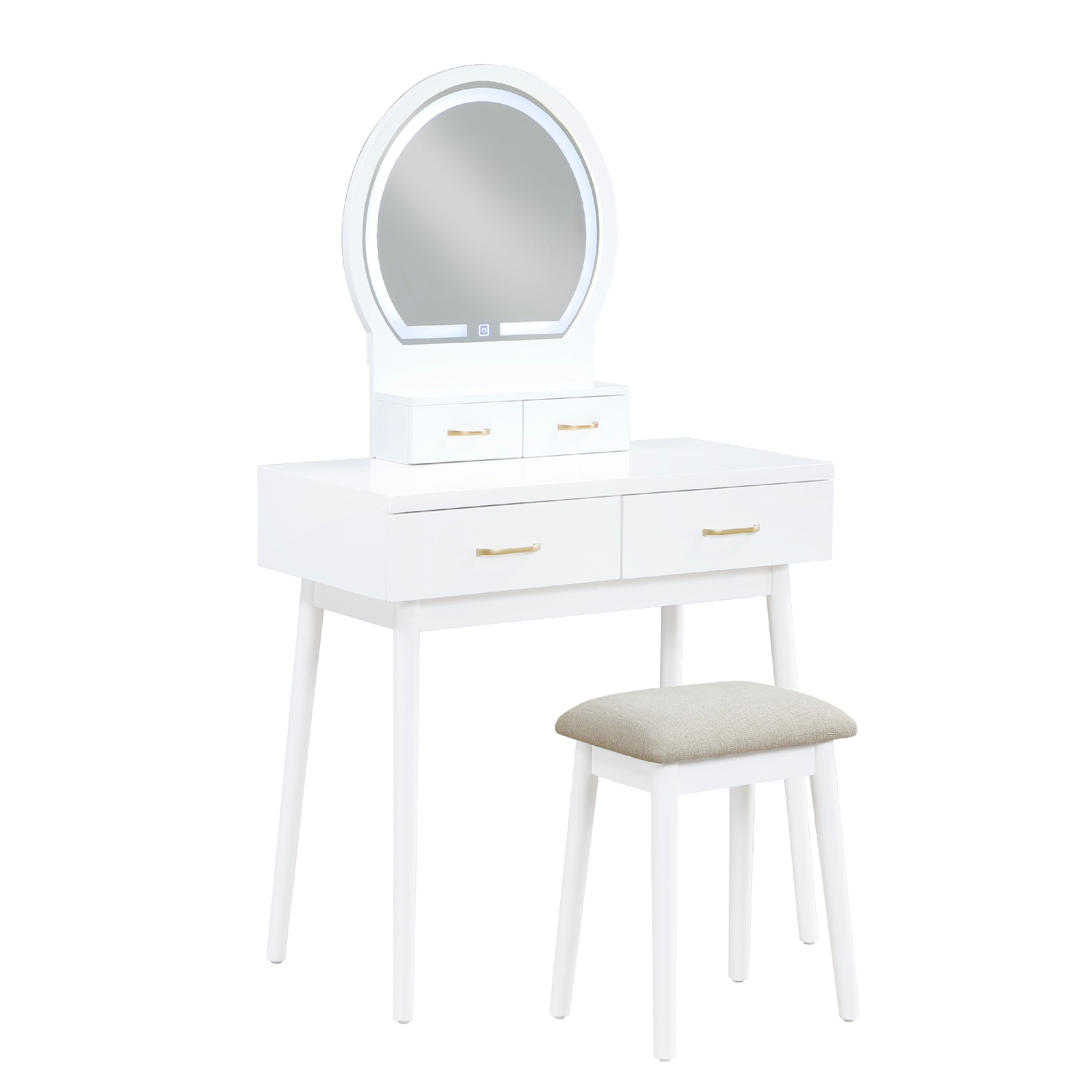 Anvy Vanity Desk Set With Mirror And Stool 4 Drawers White Wood