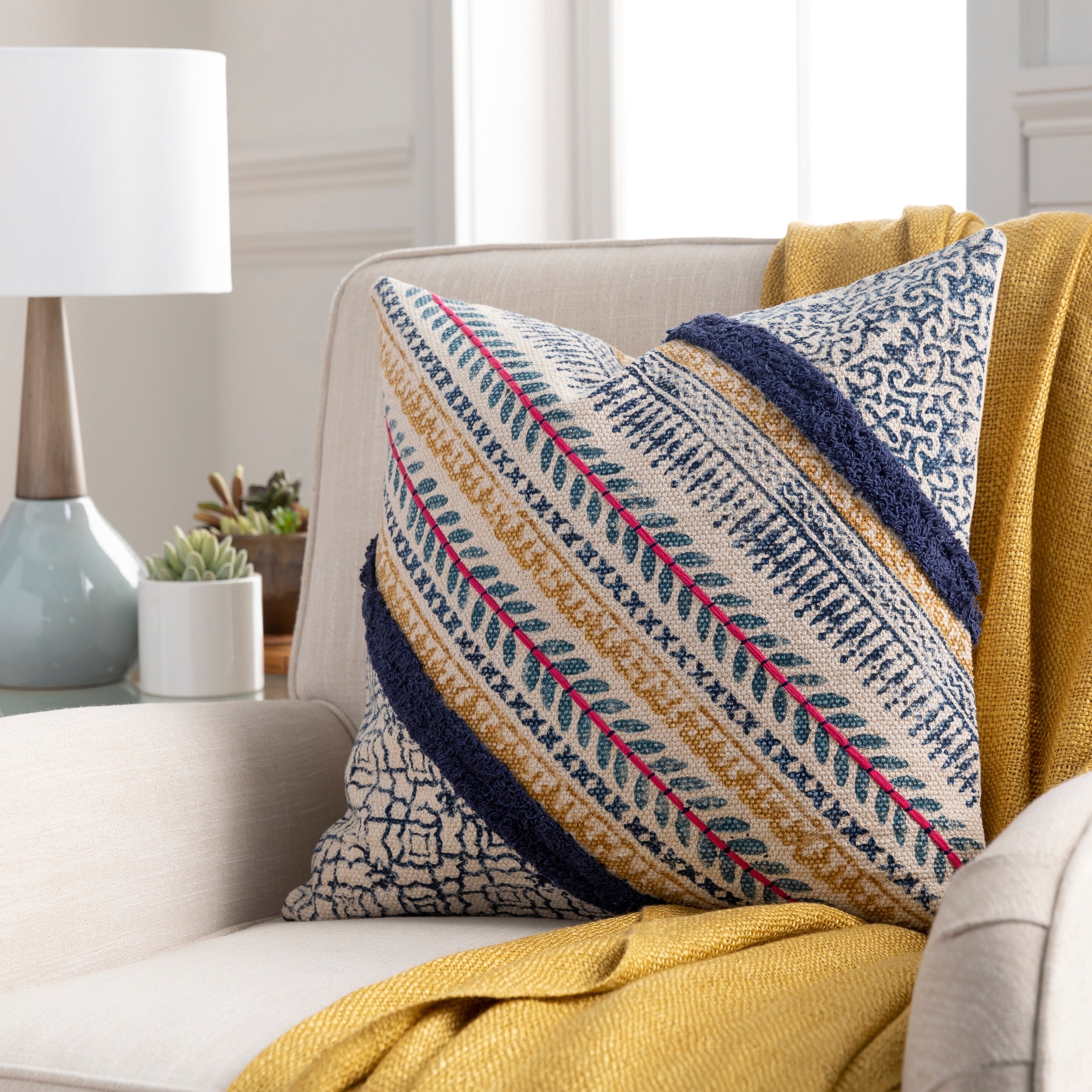 Apala Striped Block Print Throw Pillow