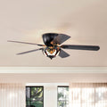 Apgrie 52 Inch Flushmount Lighted Ceiling Fan Warm Tones Tiffany Glass Lamp Black Finish
