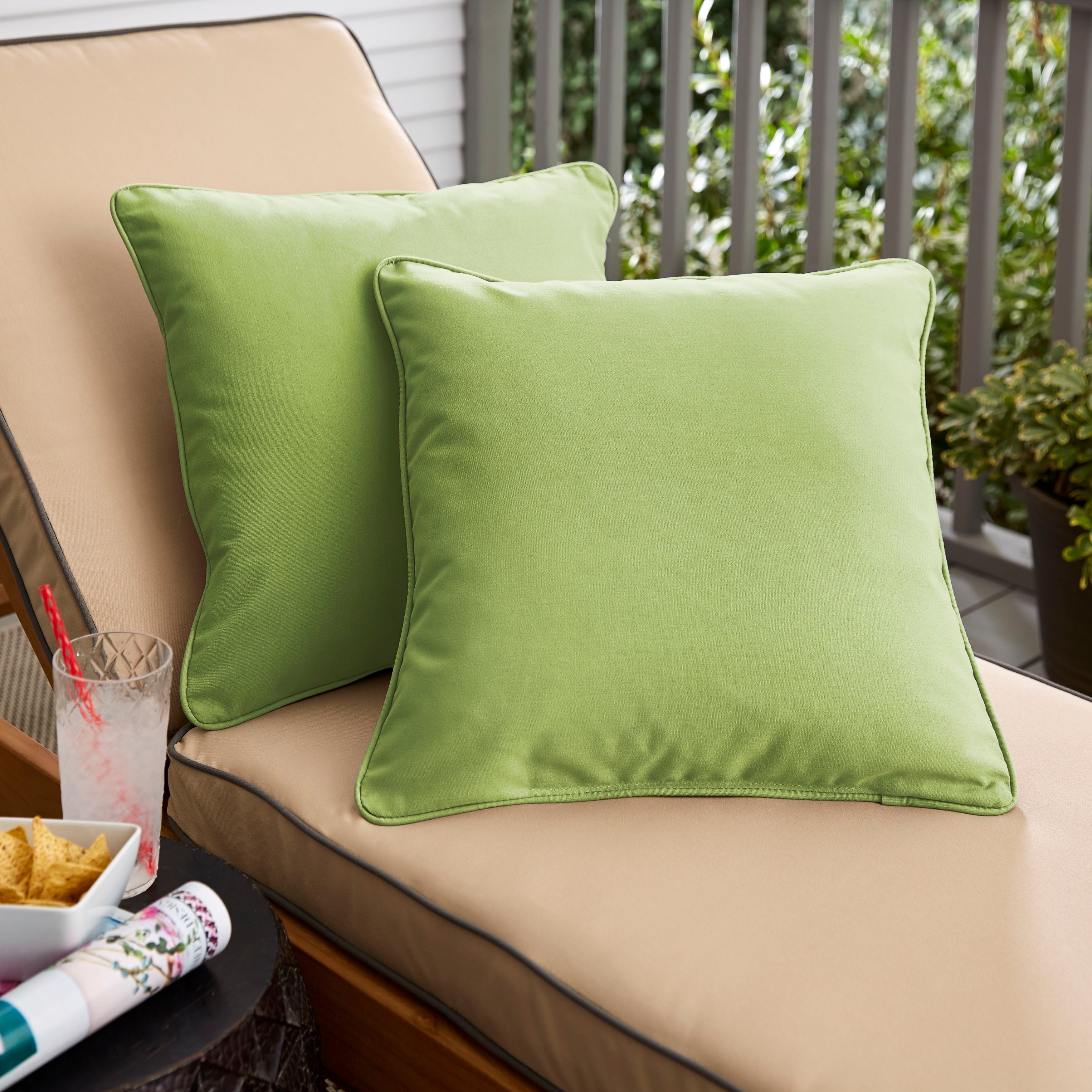 Selena Apple Green Indoor Outdoor 22 Inch Corded Square Pillows