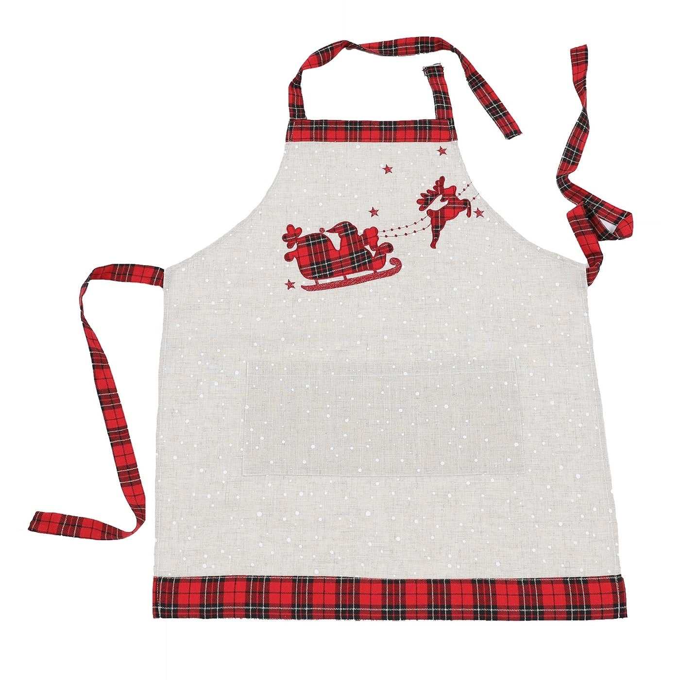 Applique Tartan Santa Sleigh With Reindeers Christmas Apron Adults Size 30 By 26 Inch