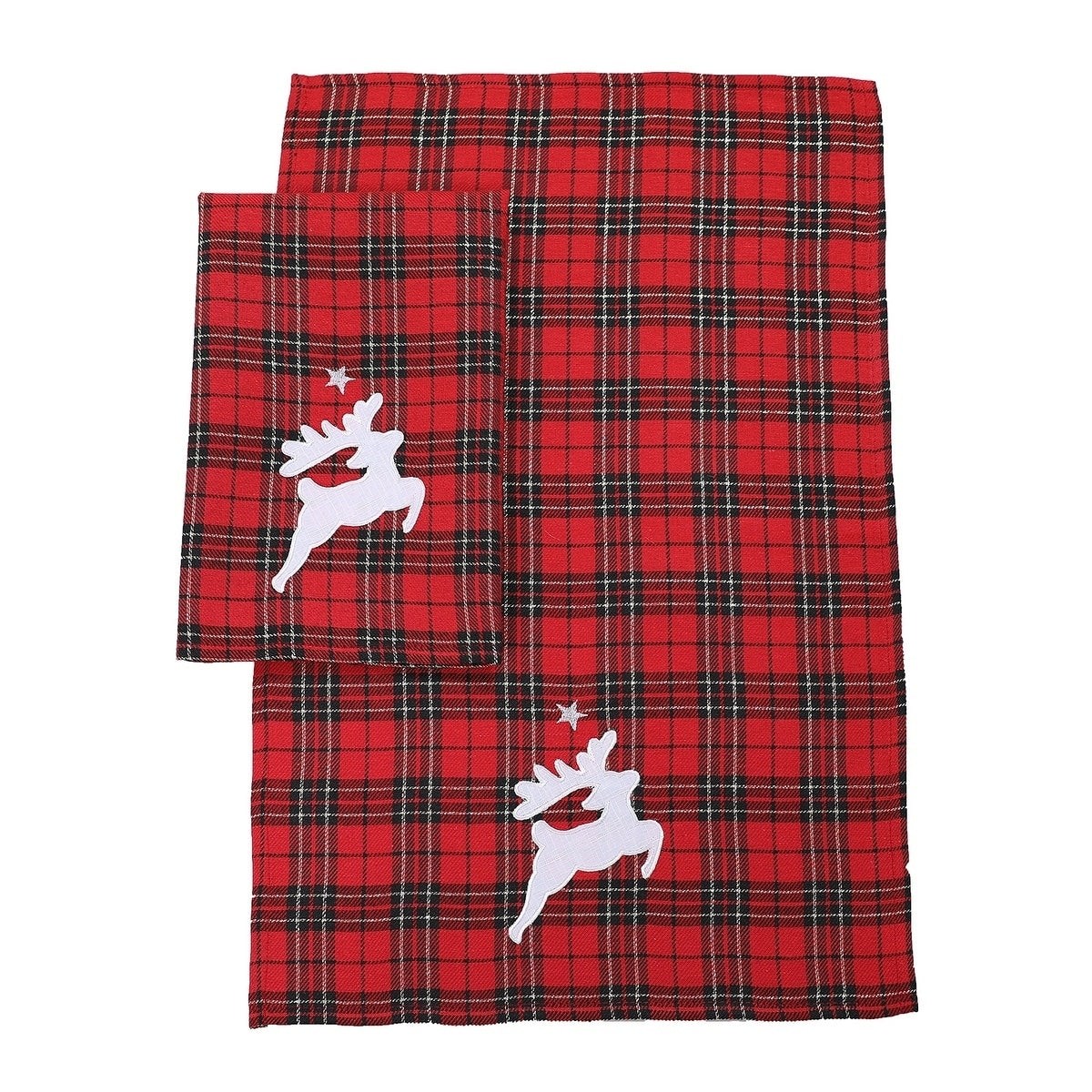 Applique Tartan Santa Sleigh With Reindeers Christmas Decorative Towels 14 By 22 Inch Set Of 2 14 X22