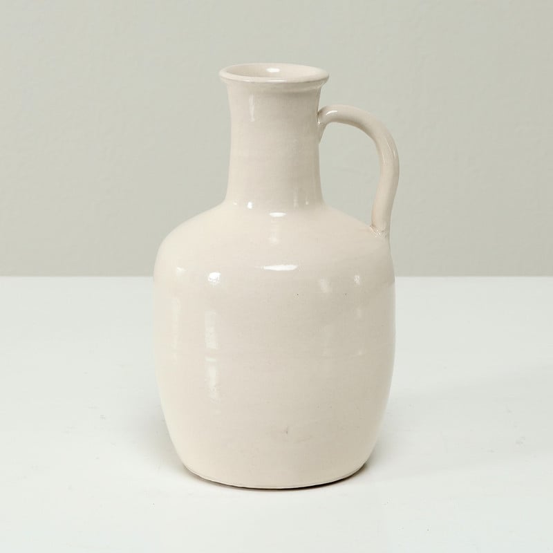 Approx. 10 H Off White Ceramic Bottle Vase With One Decorative Handle