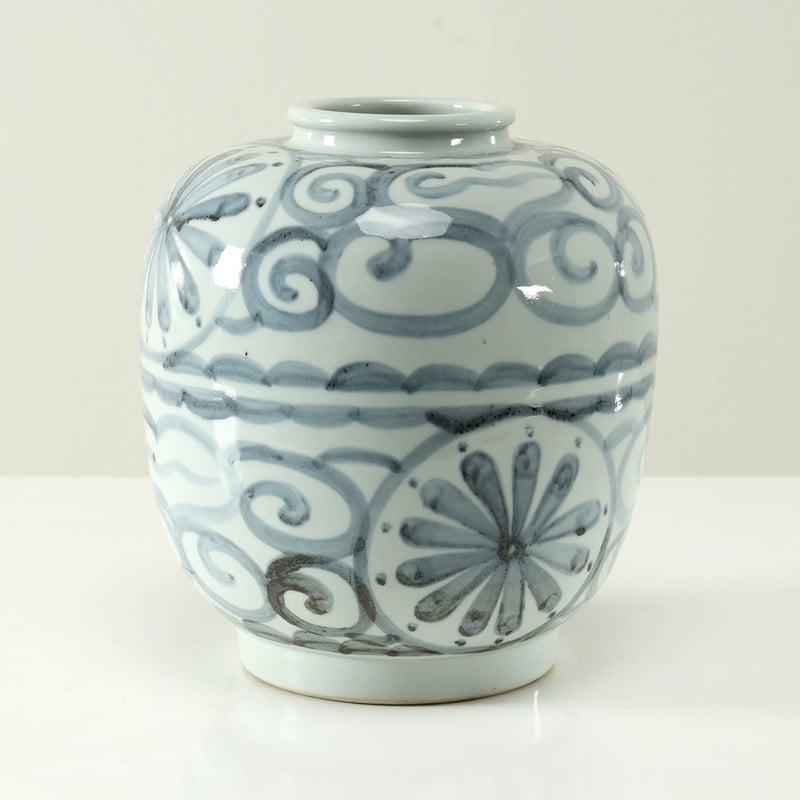 Approx. 12 Inches Subtle Blue And White Vase With Floral Motif