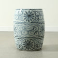 Approx. 17 High Soft Sky Blue Hand Glazed Ceramic Garden Stool With Flower Motif