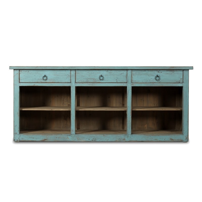 Approx. 91 Inches Wide Counter Table With Three Drawers Distressed Blue