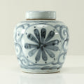 Approx.7 Inches Subtle Blue And White Round Jar With Floral Motif