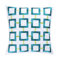 Aqua Squares Embroidered 18 Inch Throw Pillow