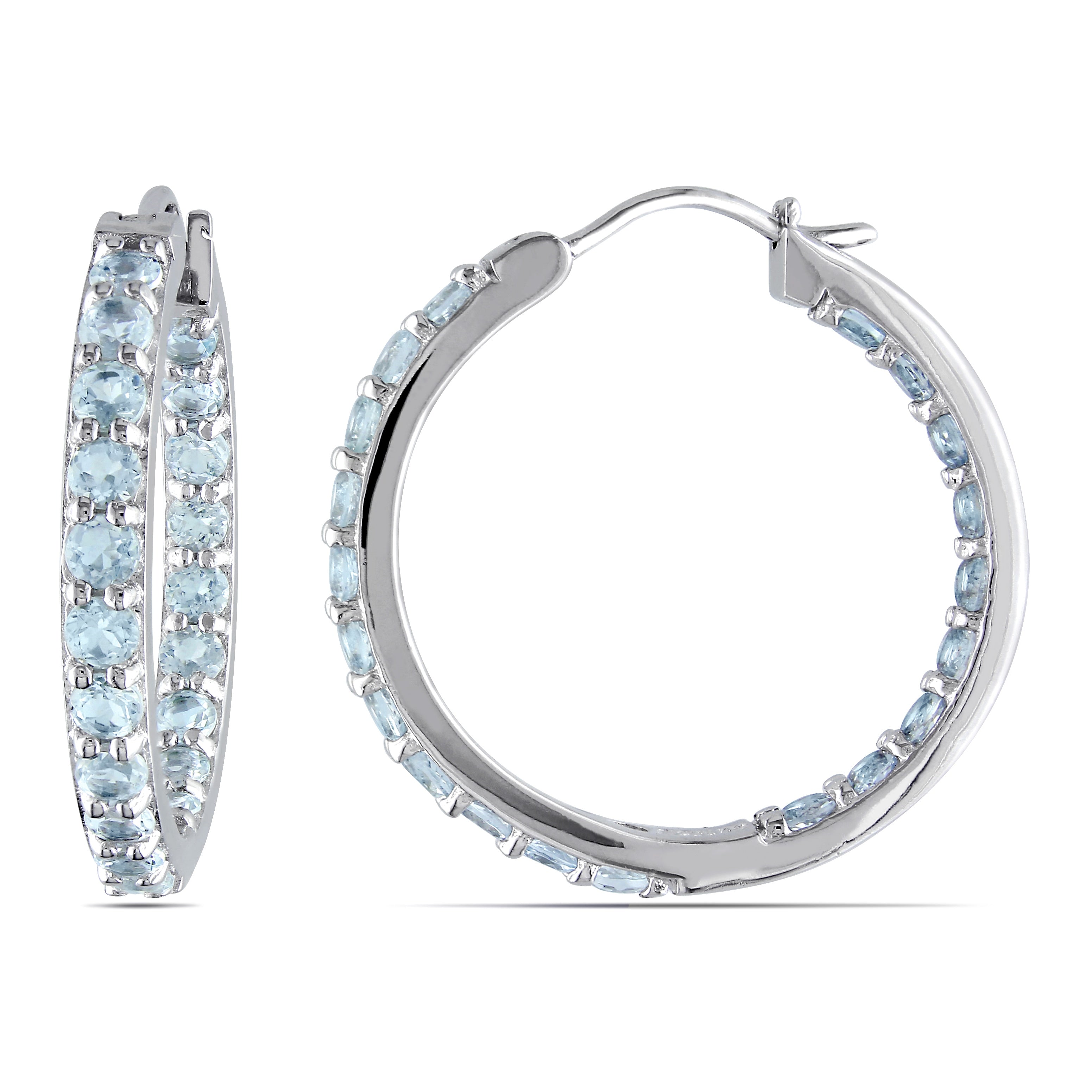 Miadora Aquamarine Inside Outside Hoop Earrings In Sterling Silver Blue