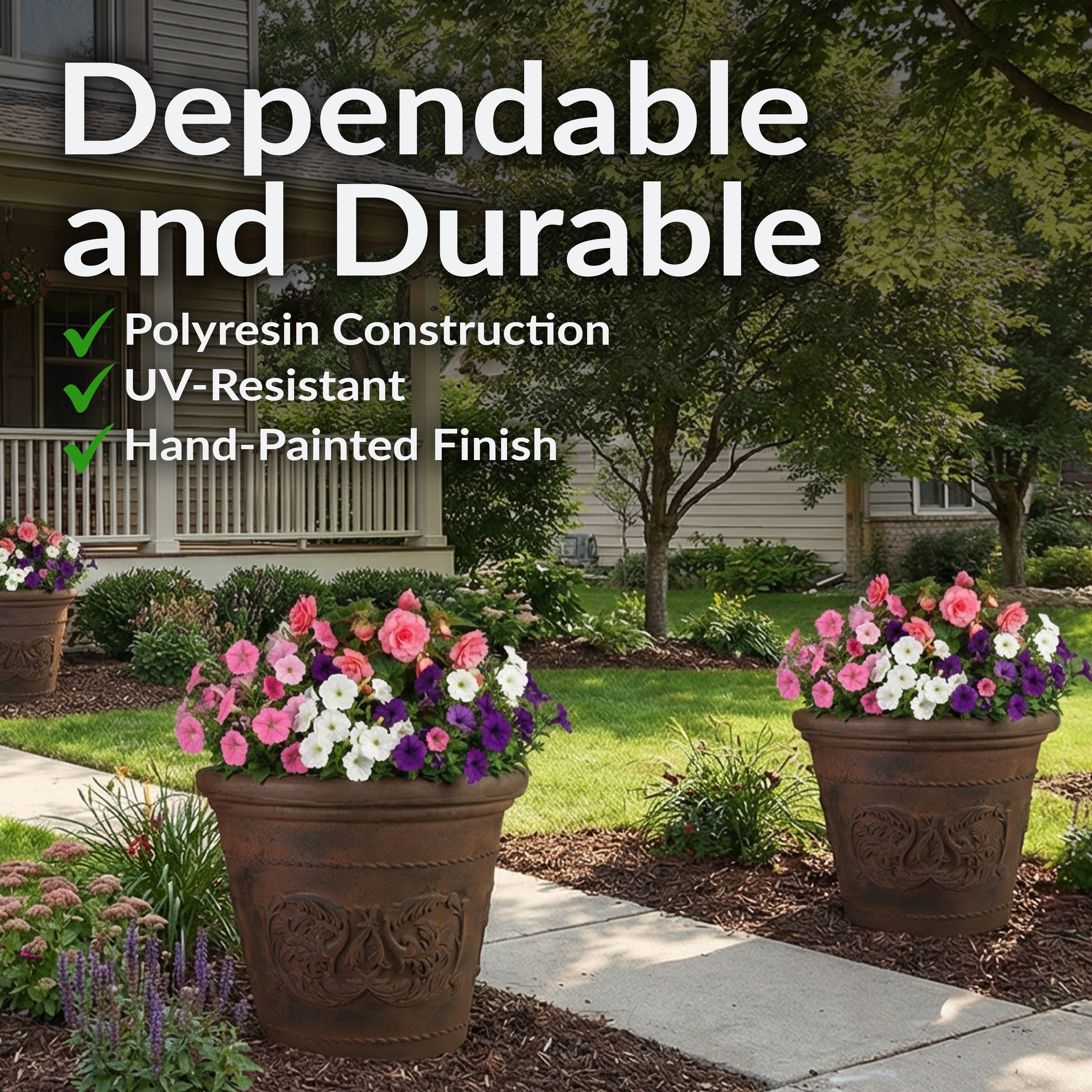 Sunnydaze Arabella Outdoor Flower Pot Planter Beige 20 Inch 2 Pack 2 Planters