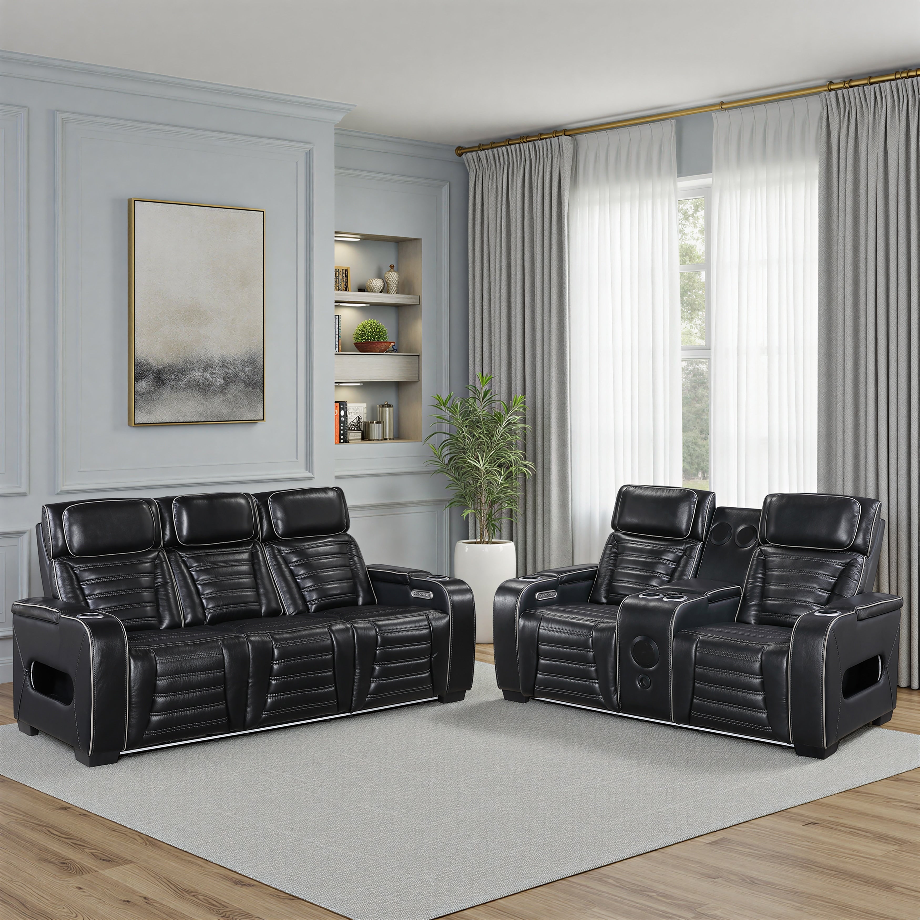 Arbor Leather 2 Piece Power Double Reclining Living Room Sofa Sets