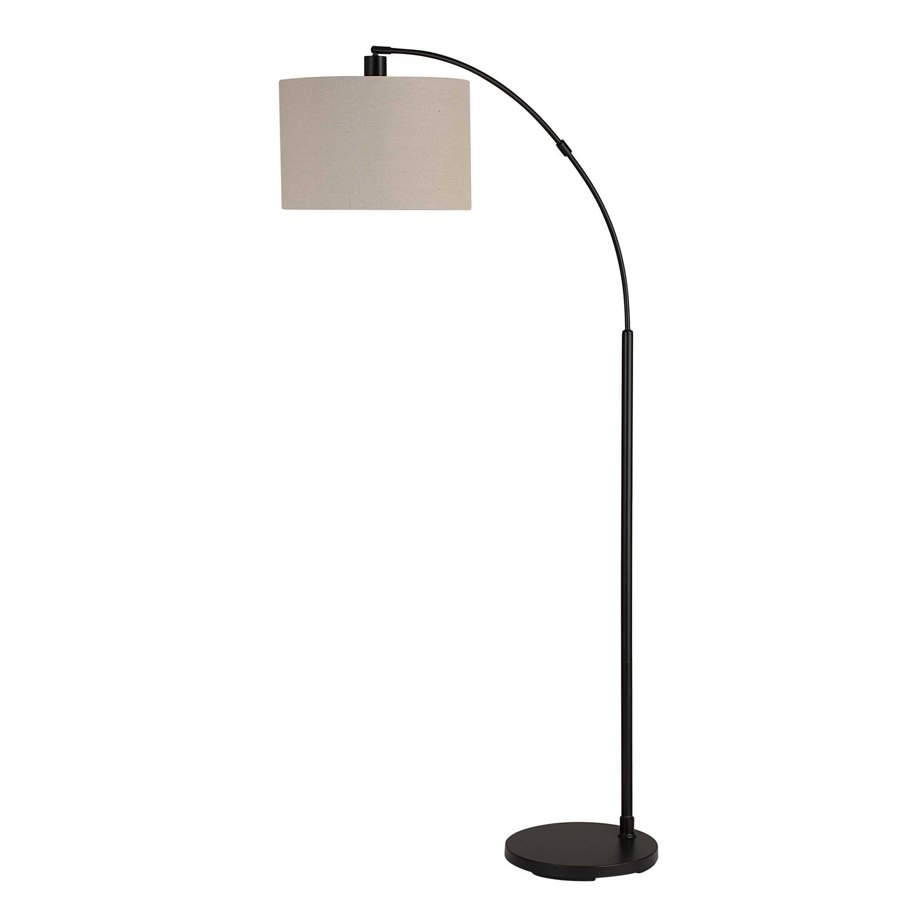 Arc Floor Lamp Off White Linen Shade Black Metal Frame 68 Inch