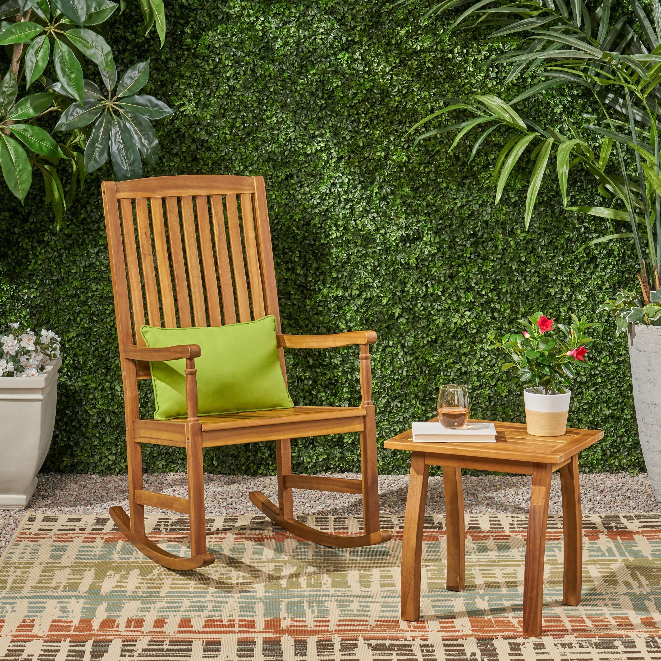 Arcadia Outdoor Acacia Wood Rocking Chair And Side Table Set By Christopher Knight Home