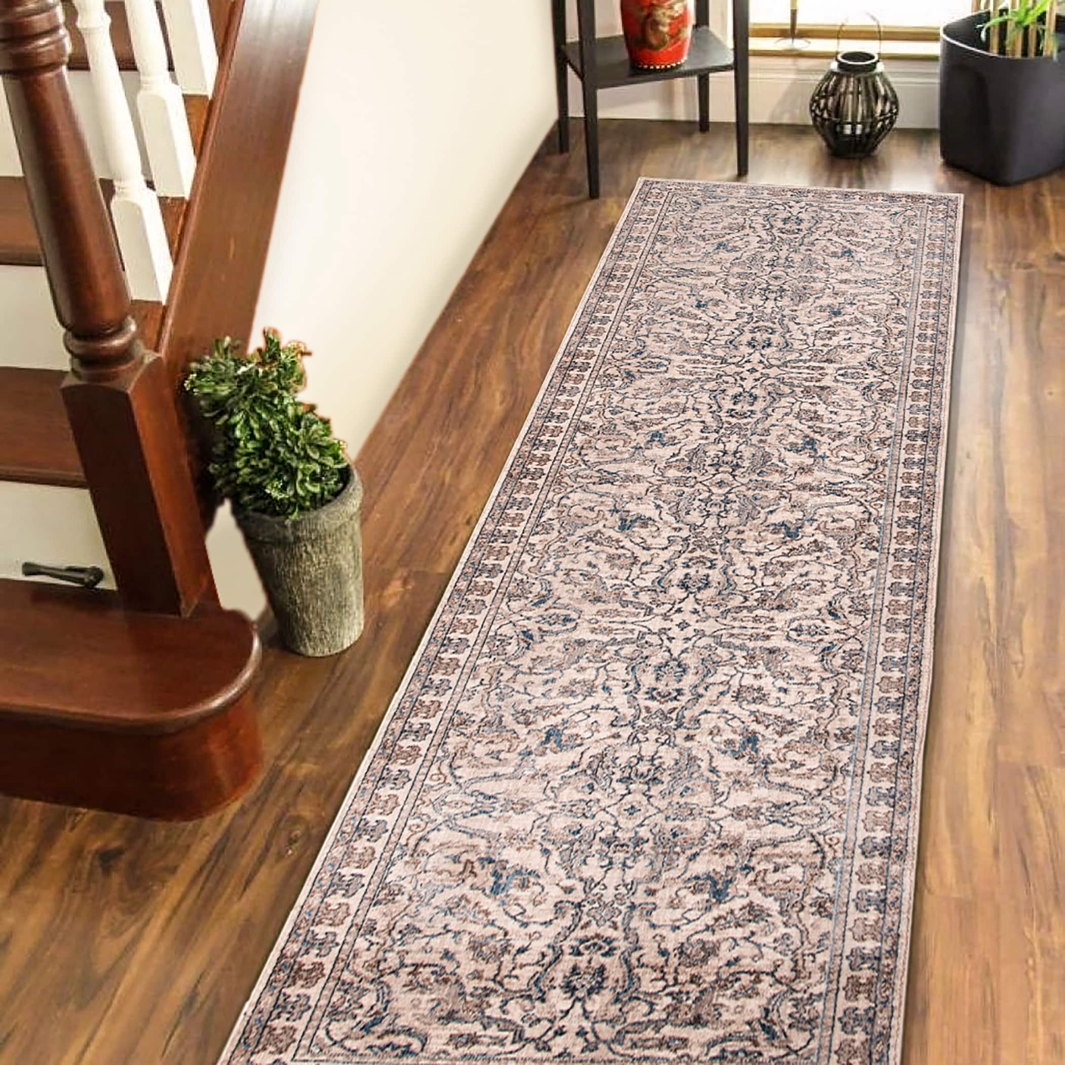 Arcadia Bordered Oriental Ivory Blue Area Rug