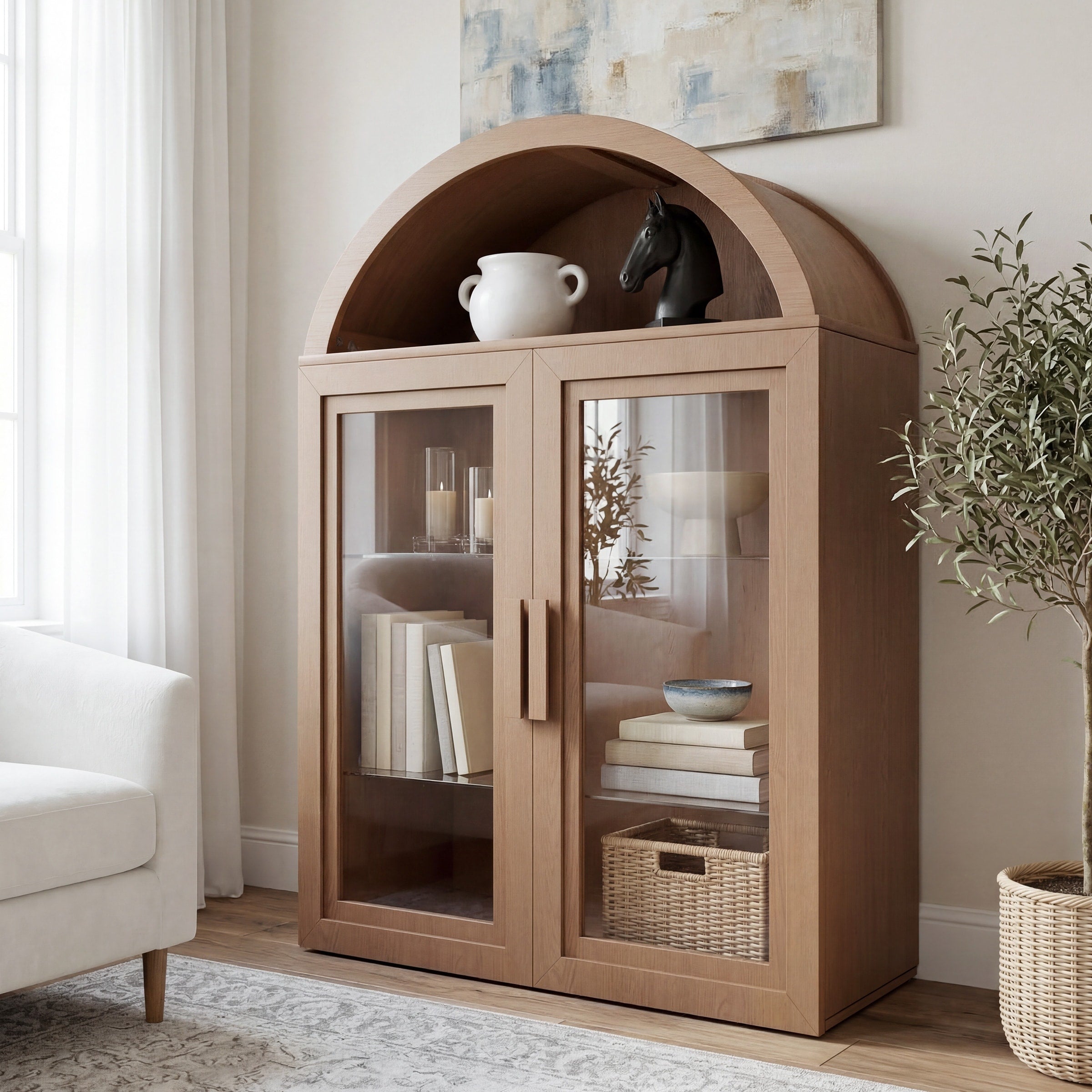 Arch Storage Cabinet Sideboards With Glass Doors For Bedroom Living Room