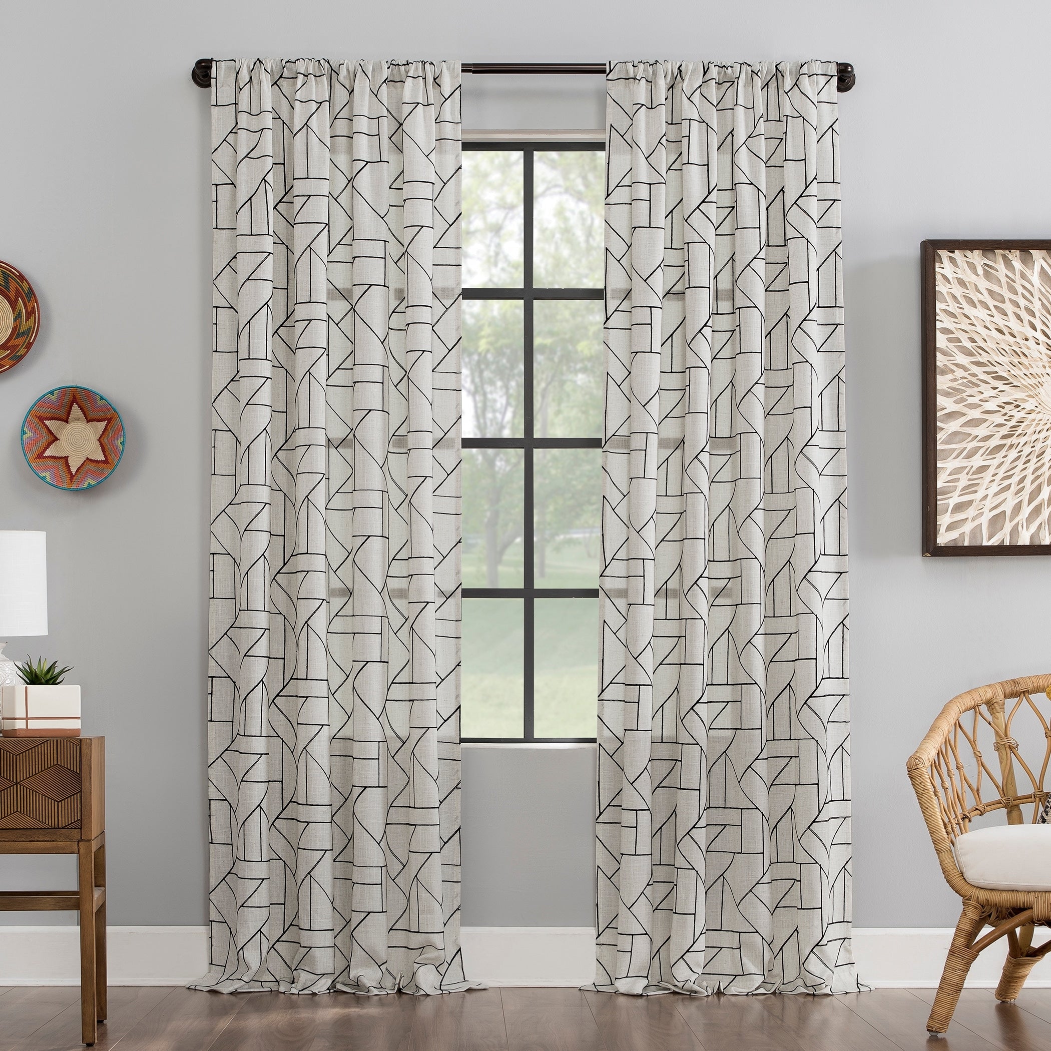 Archaeo Jigsaw Embroidery Linen Blend Curtain Panel