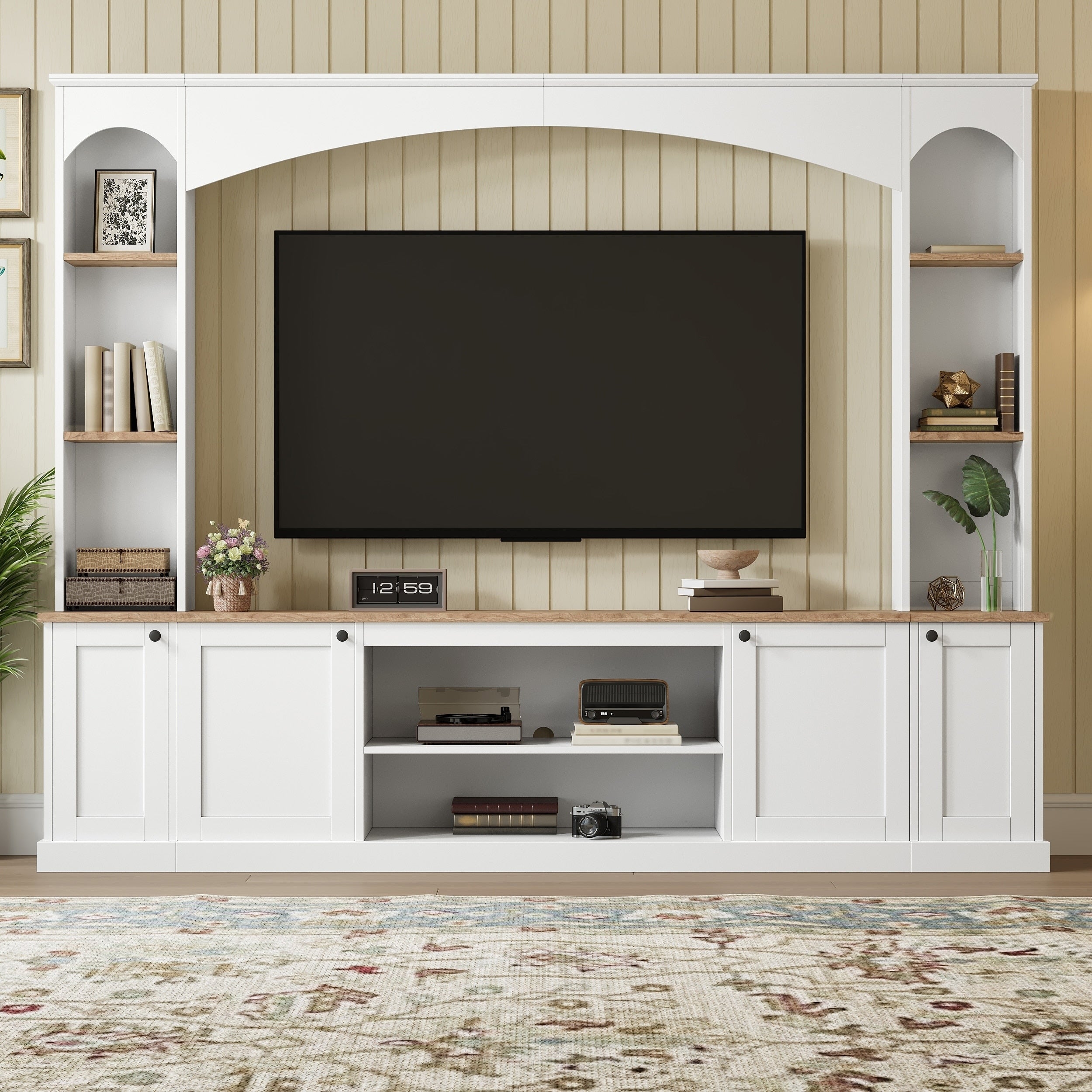 Arched Entertainment Center Wall Unit With Bookshelf Storage Cabinet Tv Stand Media Console For Tvs Up To 70