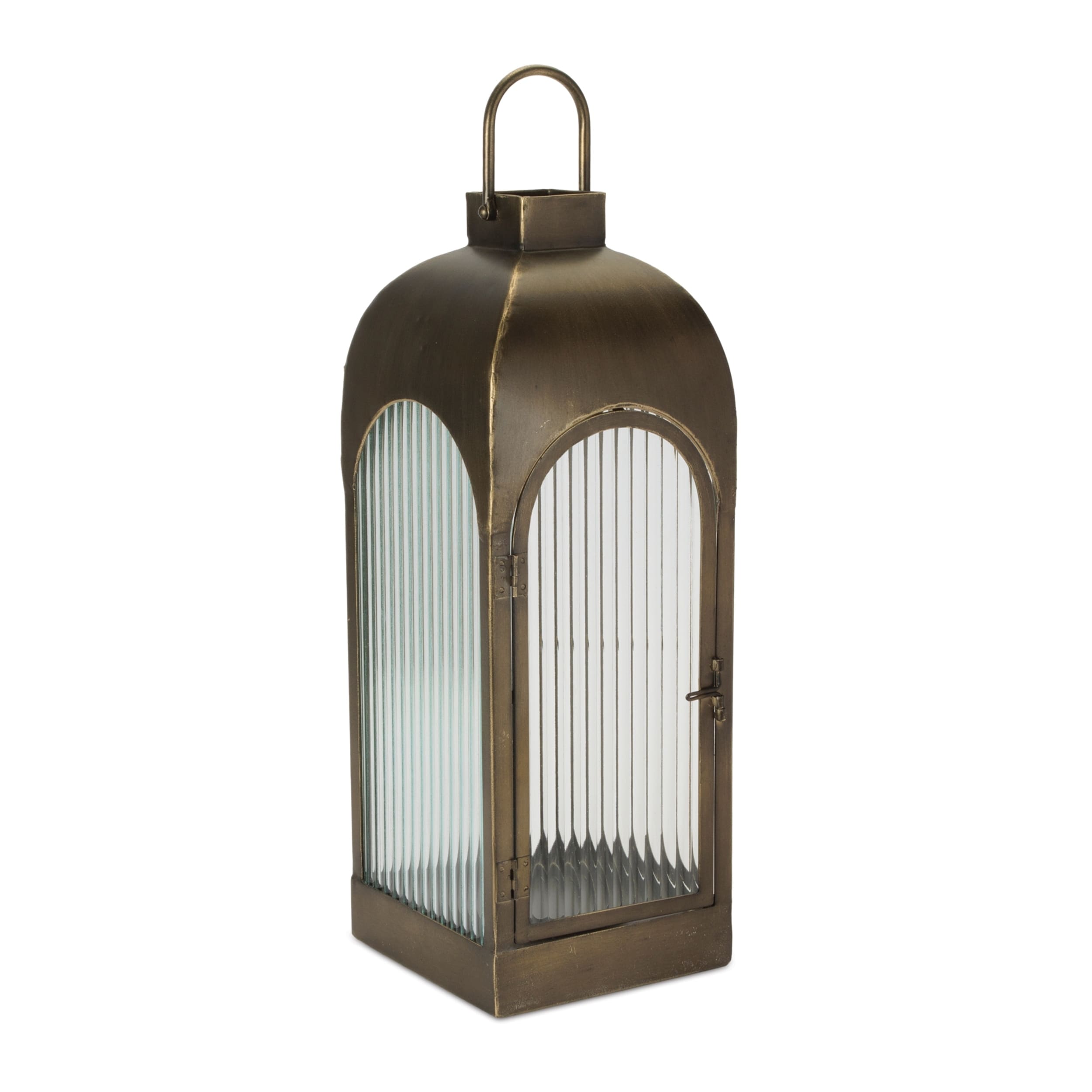 Arched Iron And Ribbed Glass Lantern 22 H