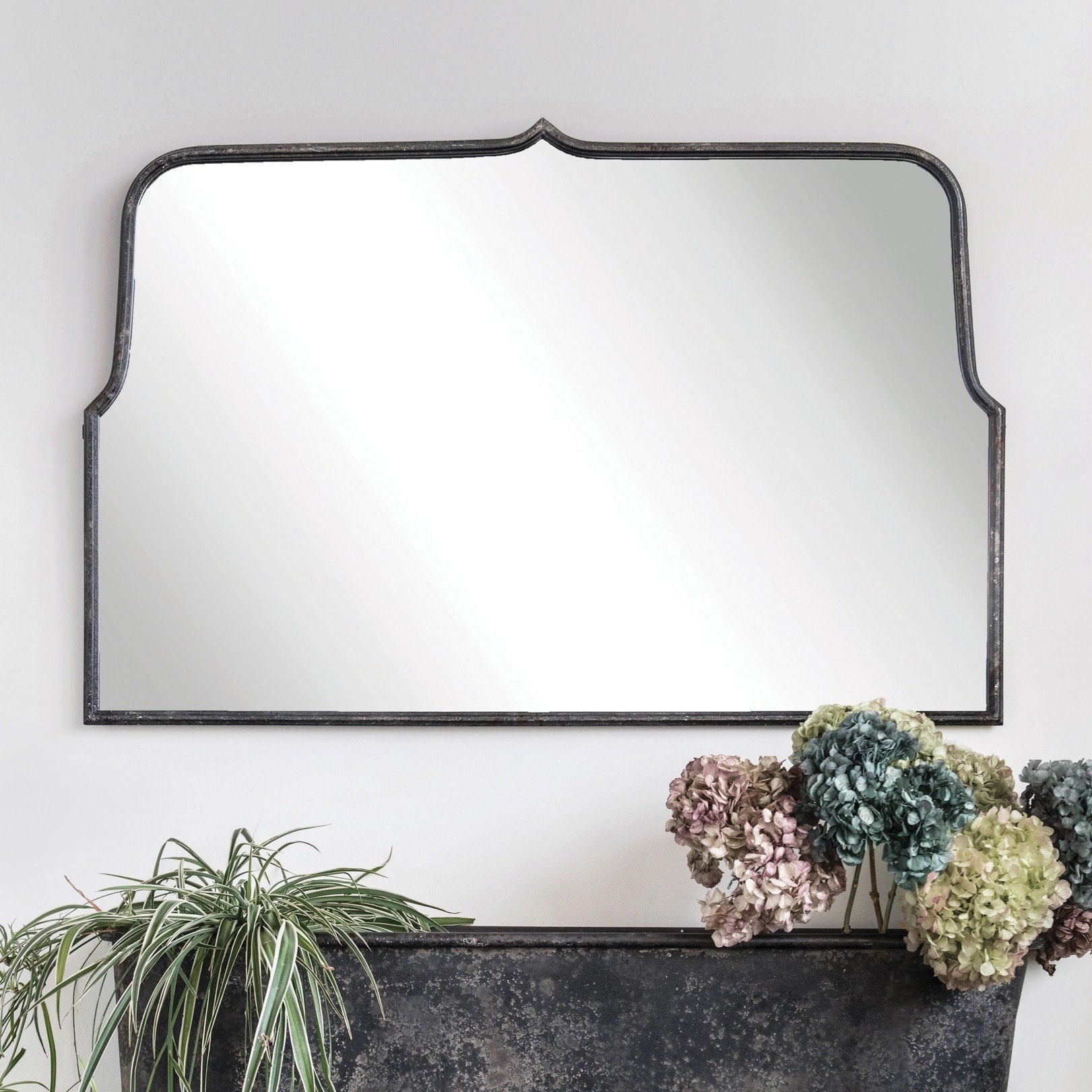 Decorative Wall Mirror With Distressed Black Metal Frame Distressed Black