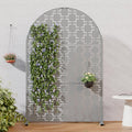Arched Metal Privacy Screen Outdoor Freestanding Privacy Fence With Weatherproof Steel Frame Decorative Laser Cut Panel Gray