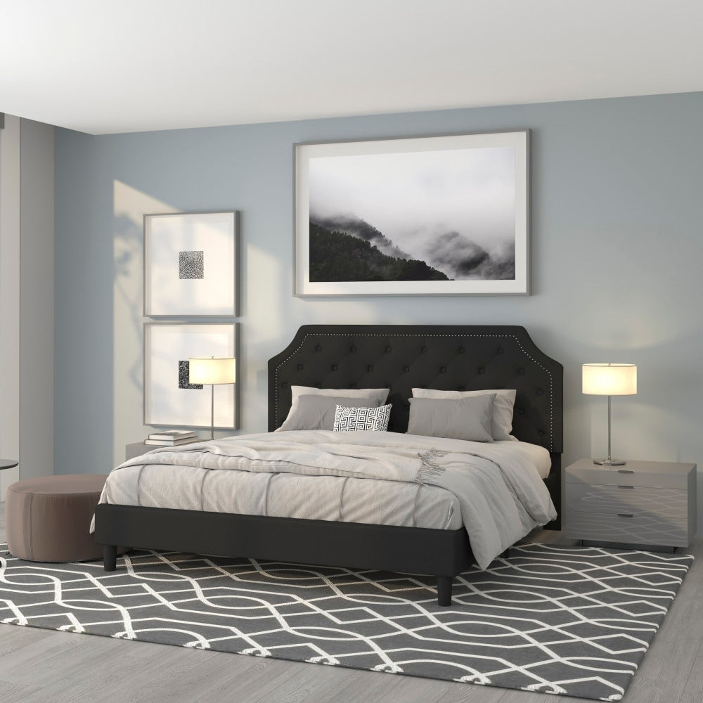 Grey Upholstered King Size Tufted Platform Bed