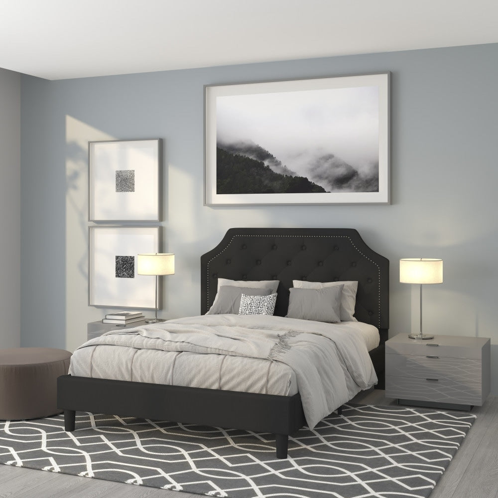 Tufted Grey Upholstered Queen Size Platform Bed