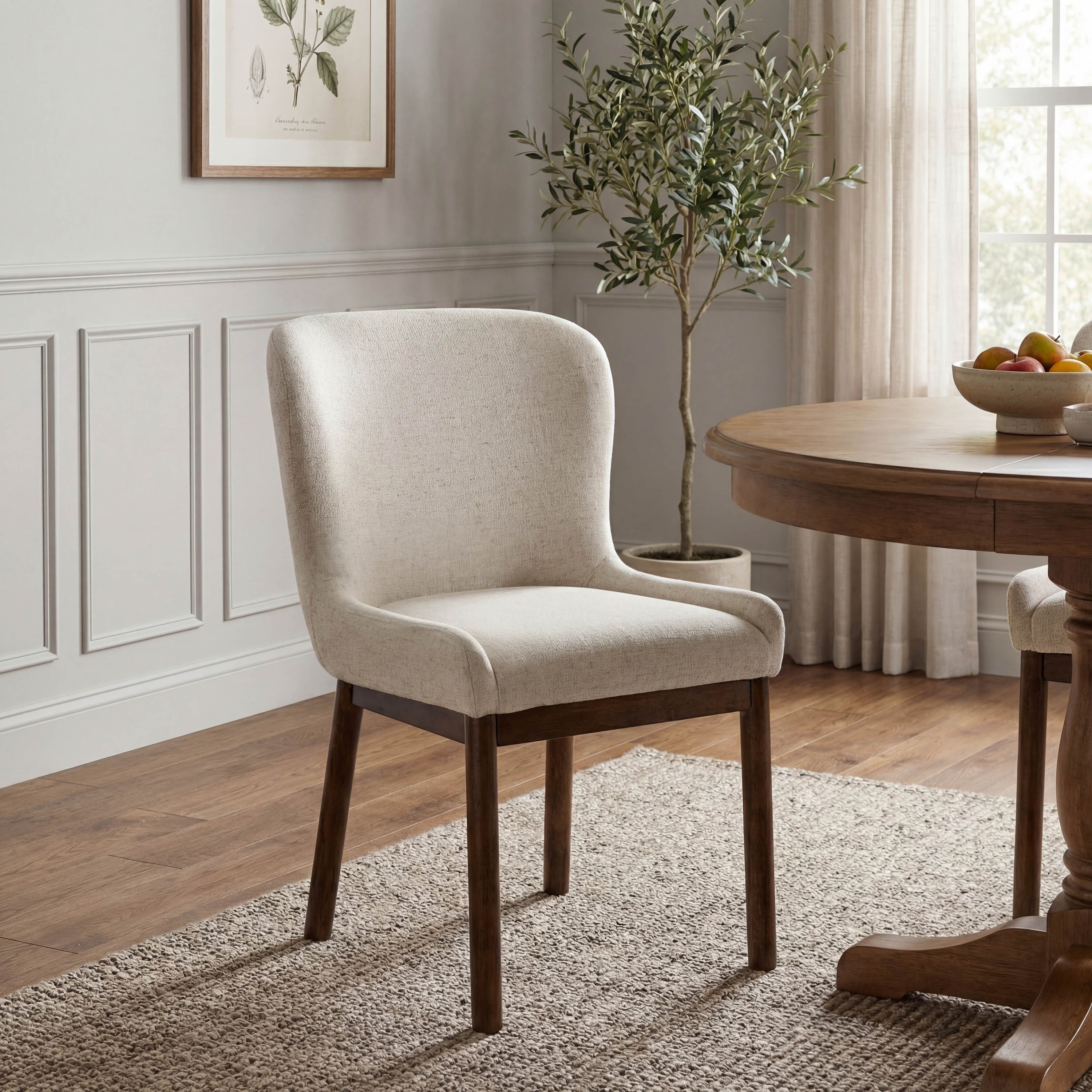 Archer Wood Upholstered Dining Chairs With Ivory Fabric Seat Set Of 2