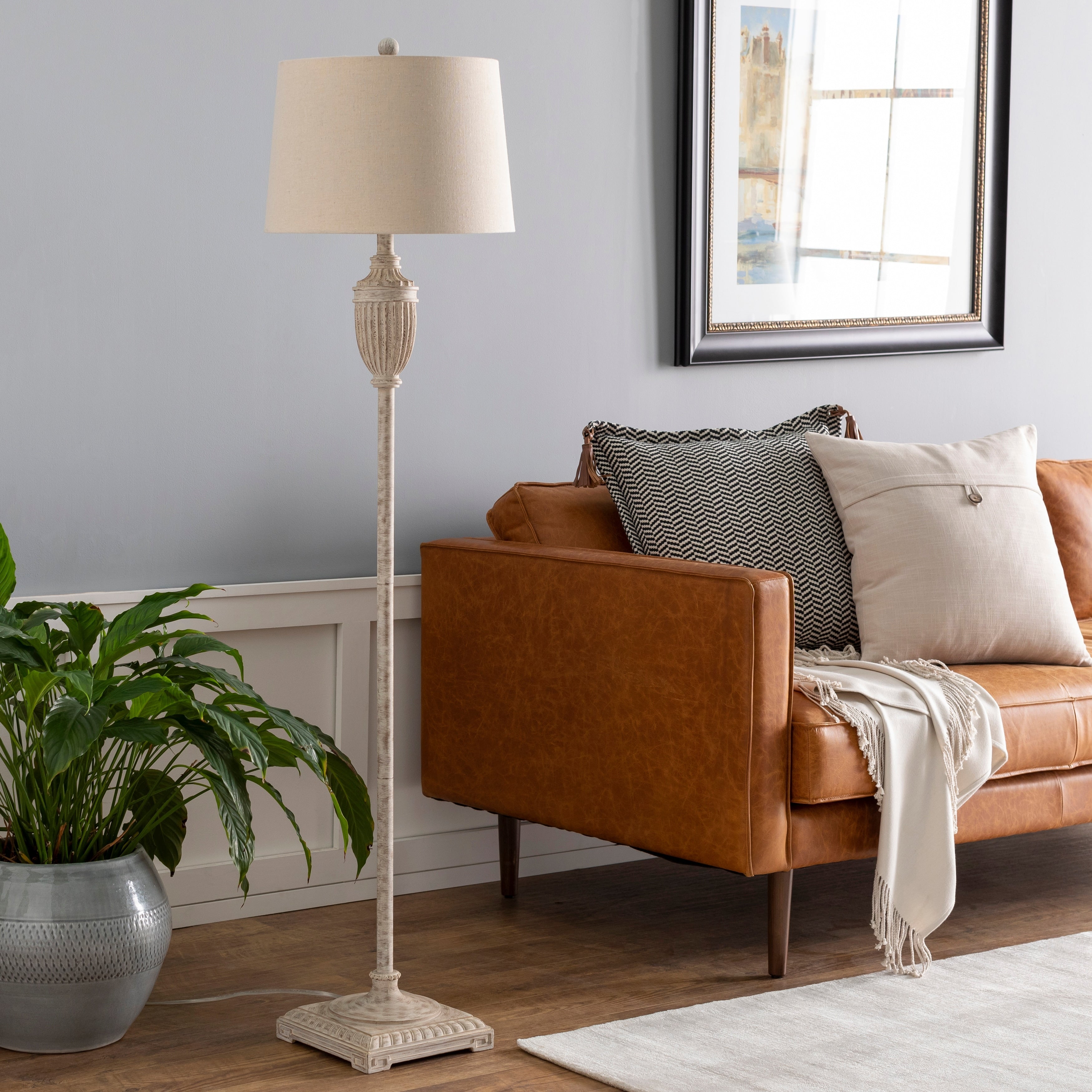 Archie Whitewashed Urn 59 Inch Floor Lamp 59 H X 15 W X 15 D