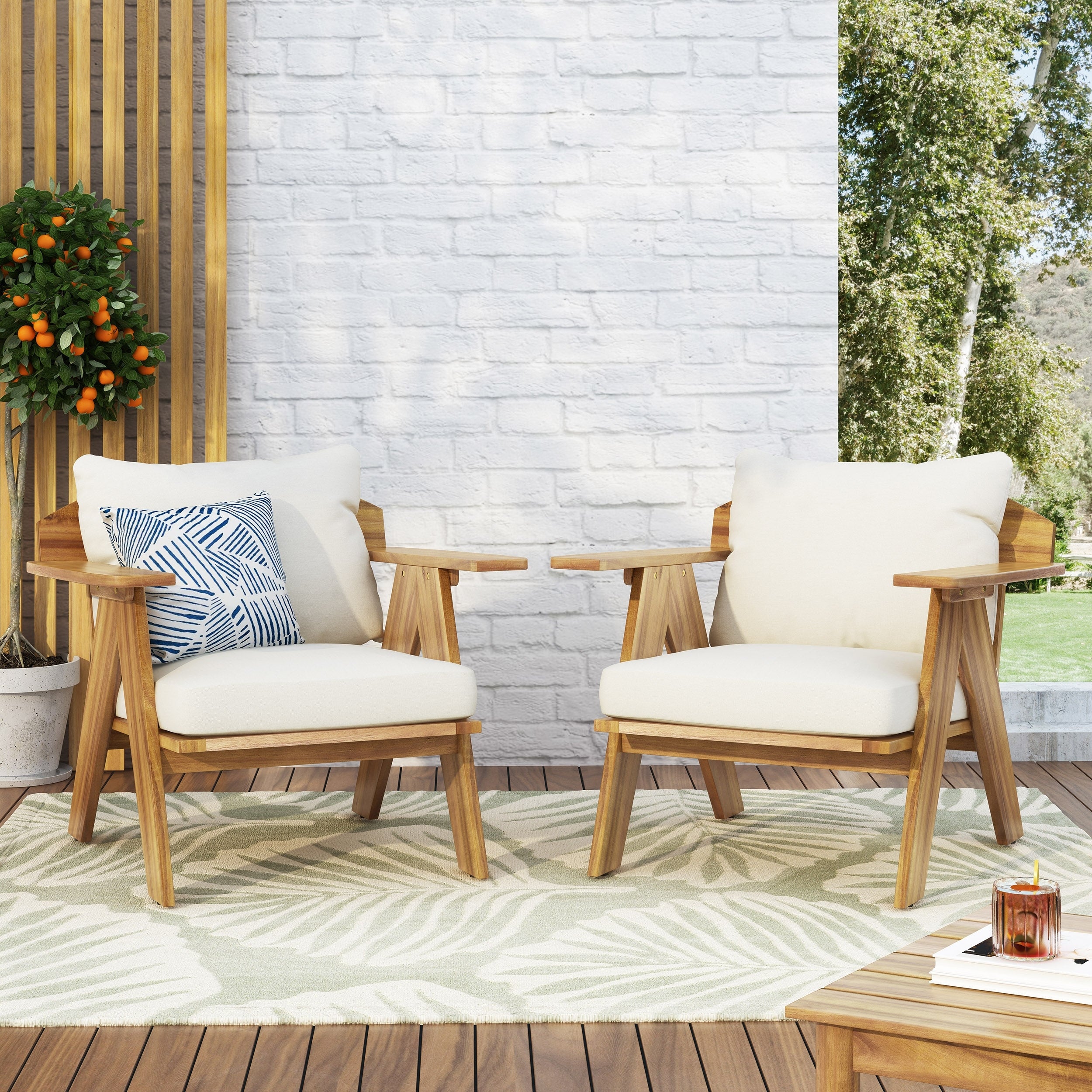 Arcola Outdoor Acacia Wood Club Chairs With Cushions Set 2 By Christopher Knight Home