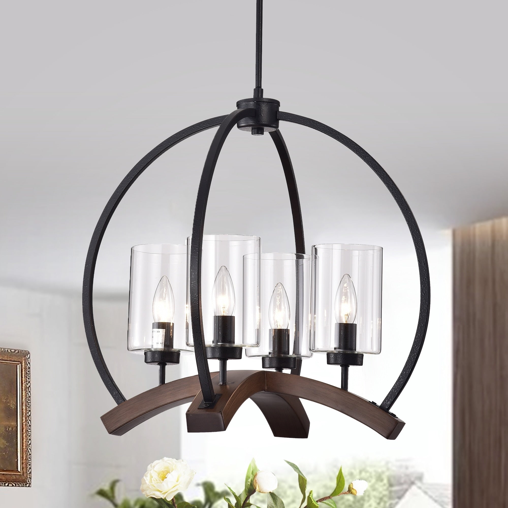 Arden 22 Inch Matte Black And Brown Finish Caged Chandelier