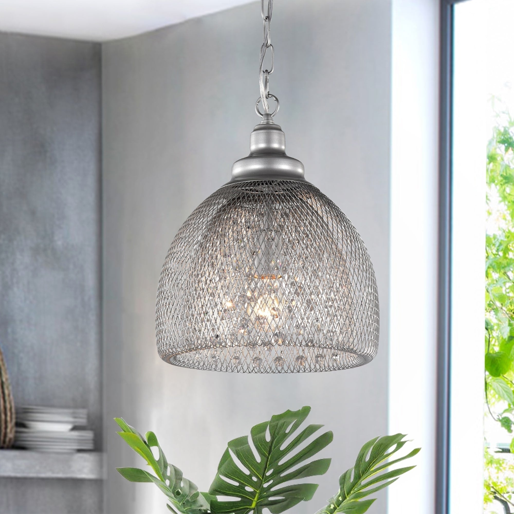 Areena Silver 1 Light Pendant With Crystals