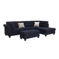 Ari 100 Inch Sectional Sofa Set W Storage Ottoman Black Tufted 2 Pillows