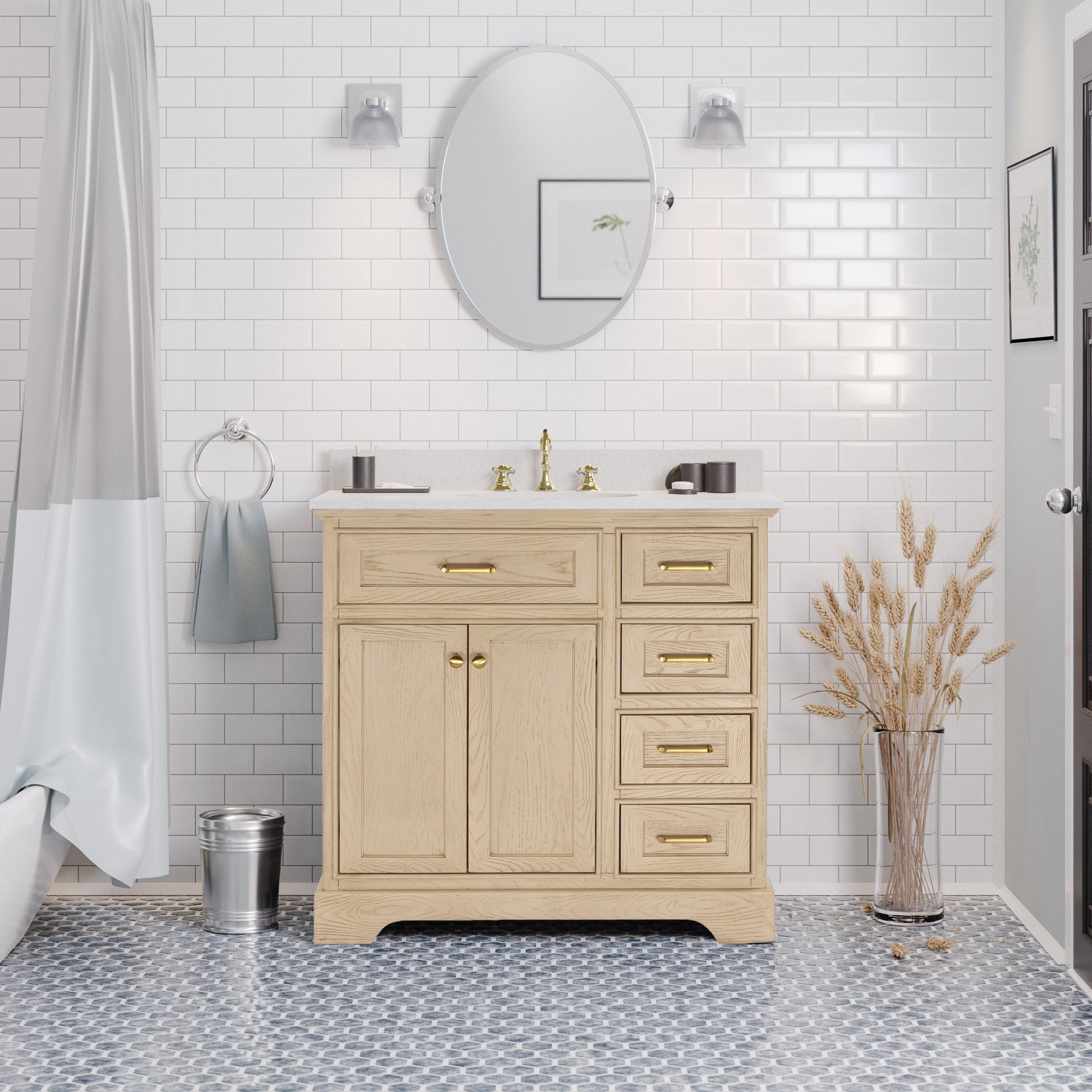 Aria 36 Bathroom Vanity Greige Oak Engineered White