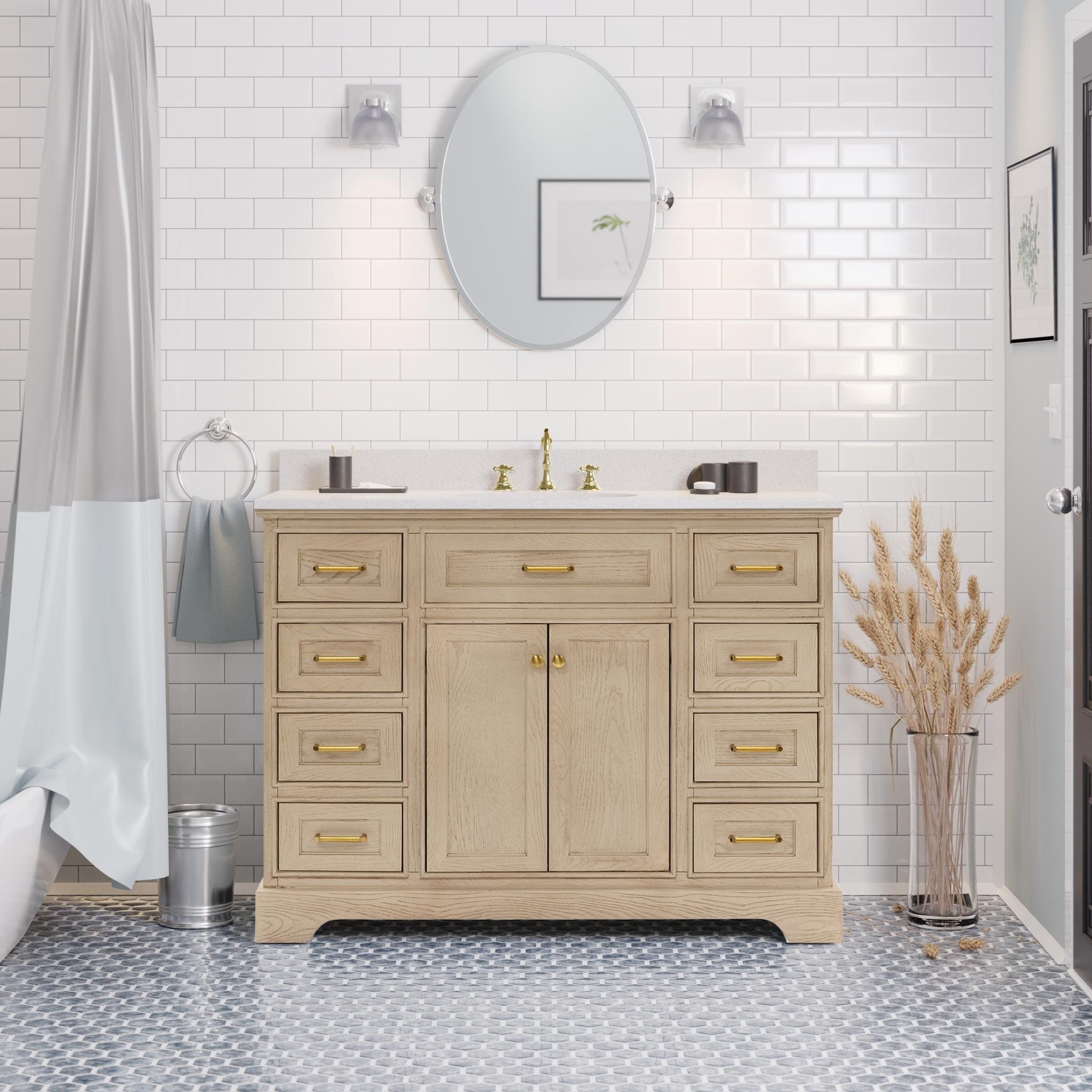 Aria 48 Bathroom Vanity Greige Oak Engineered White