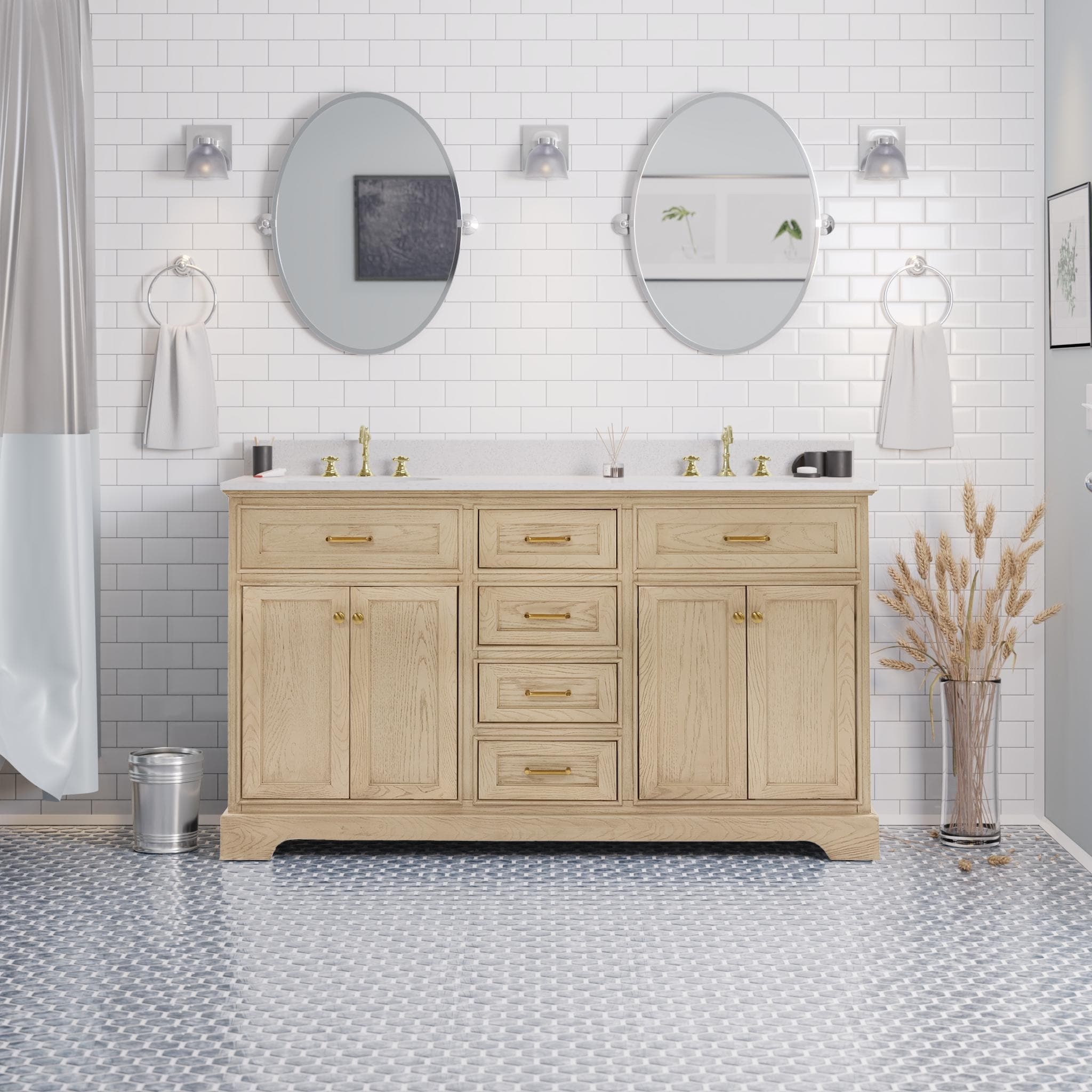 Aria 60 Bathroom Vanity Greige Oak Engineered White Double Vanity