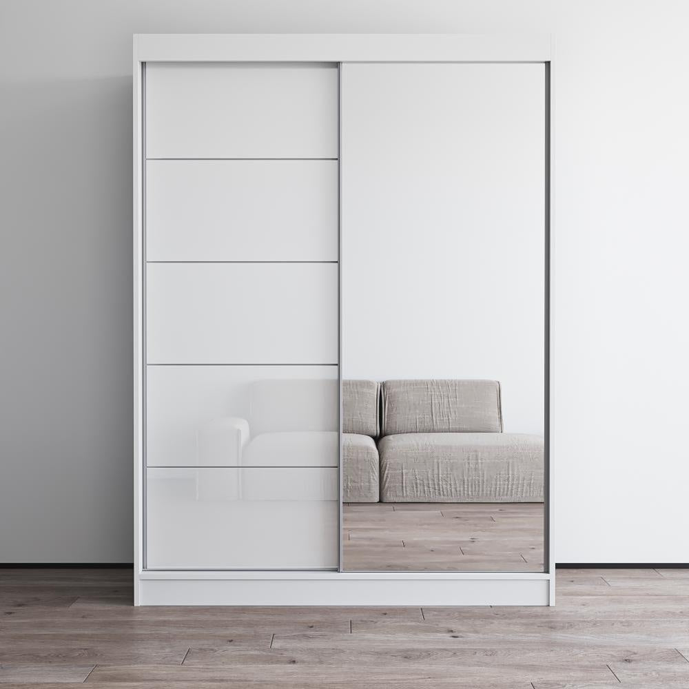 Aria 2 Door 59 Wide Modern High Gloss Wardrobe Armoire With Mirror