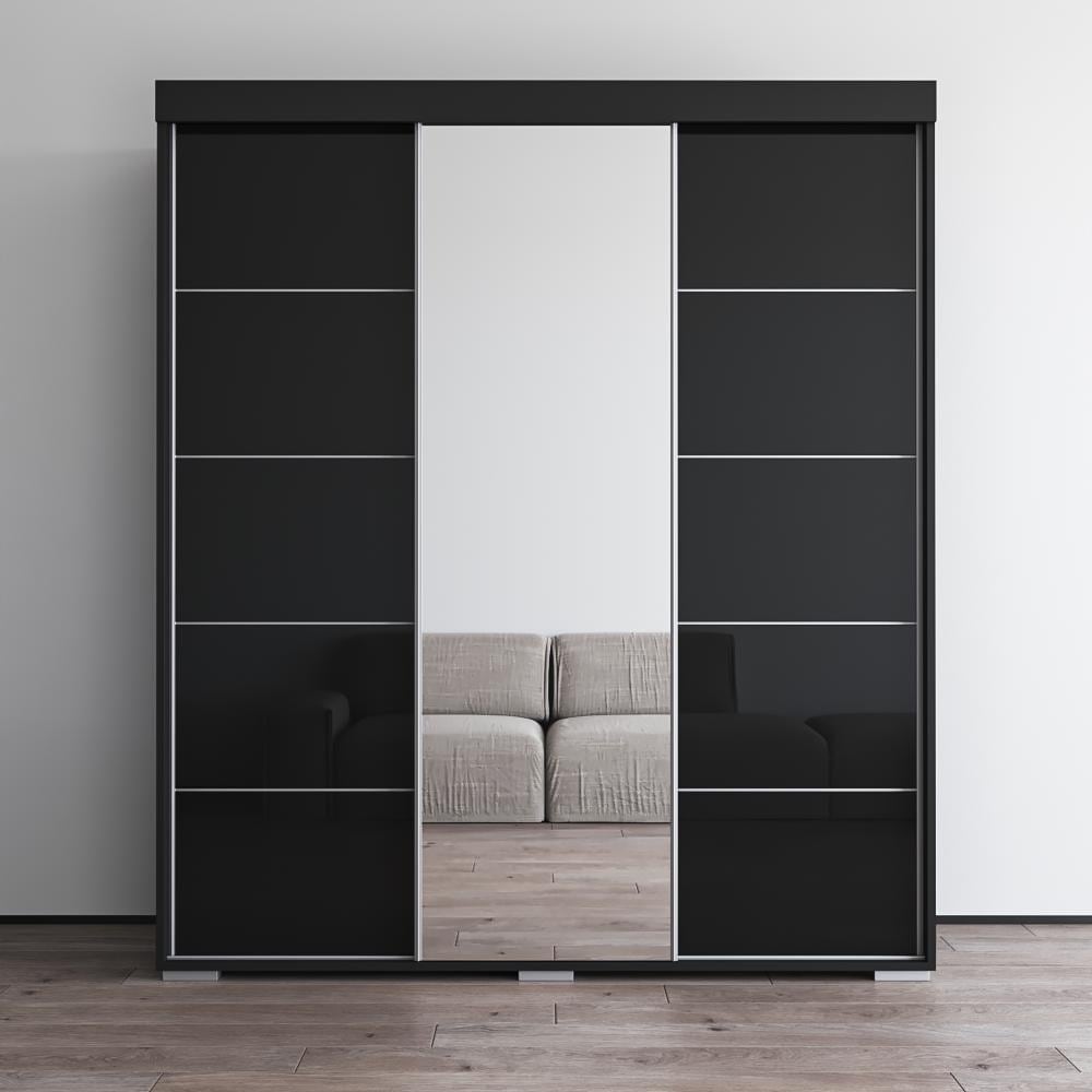 Aria 3 Door 71 Wide Modern High Gloss Wardrobe Armoire With Mirror