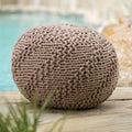 Hazel Outdoor Round Weave Fabric Ottoman Pouf By Christopher Knight Home