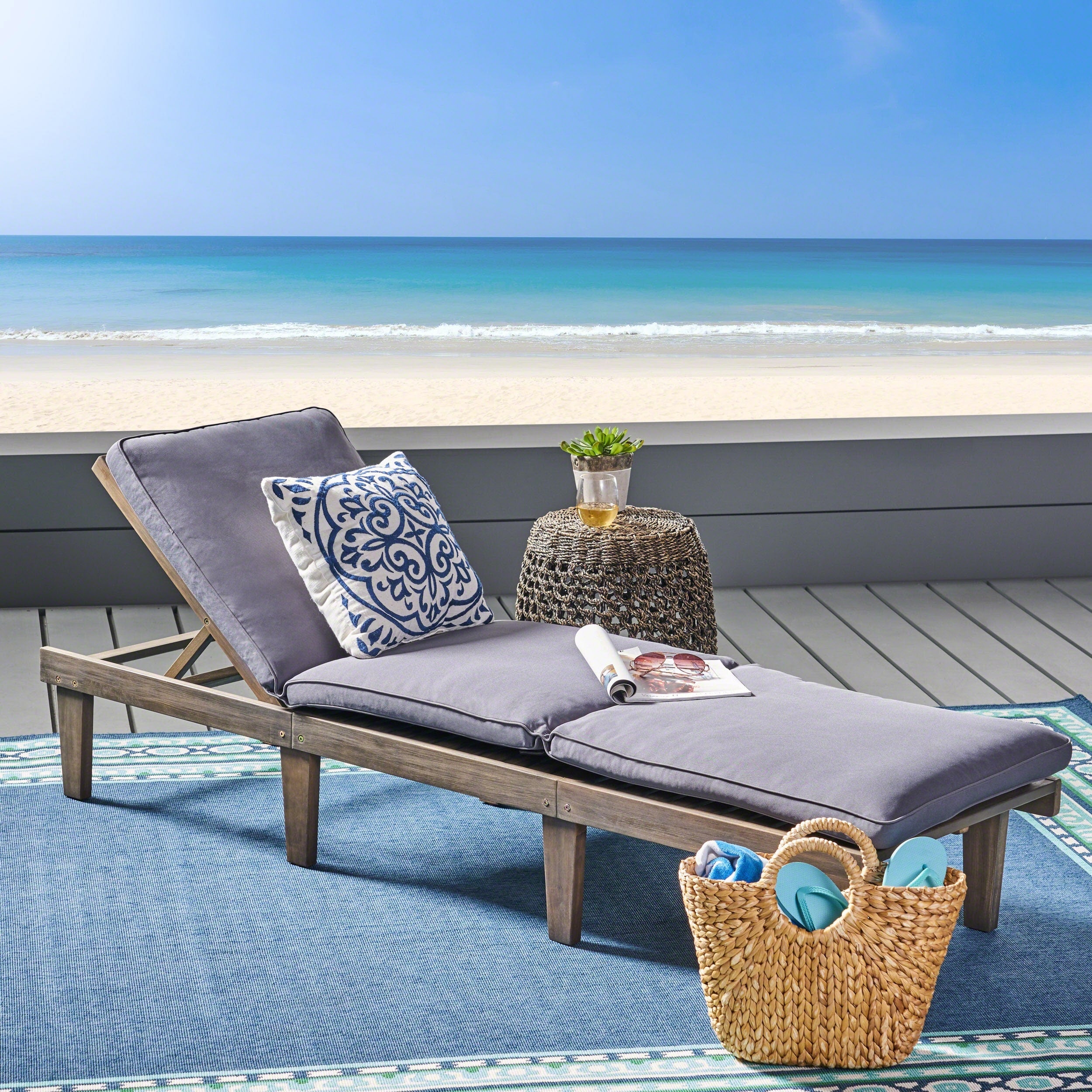 Ariana Acacia Outdoor Wood Chaise Lounge With Cushion By Christopher Knight Home