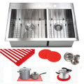 Ariel 16 Gauge Stainless Steel 33 Inch 60 40 Double Bowl Kitchen Sink Combo