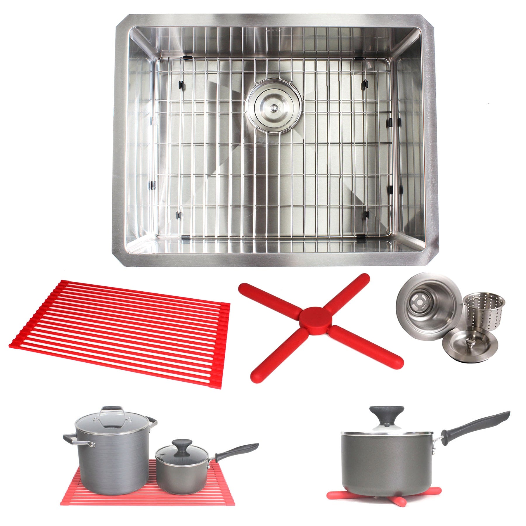 Ariel 23 Inch Stainless Steel 15Mm Radius Single Bowl 16 Gauge Undermount Kitchen Sink Complete Combo Accessories