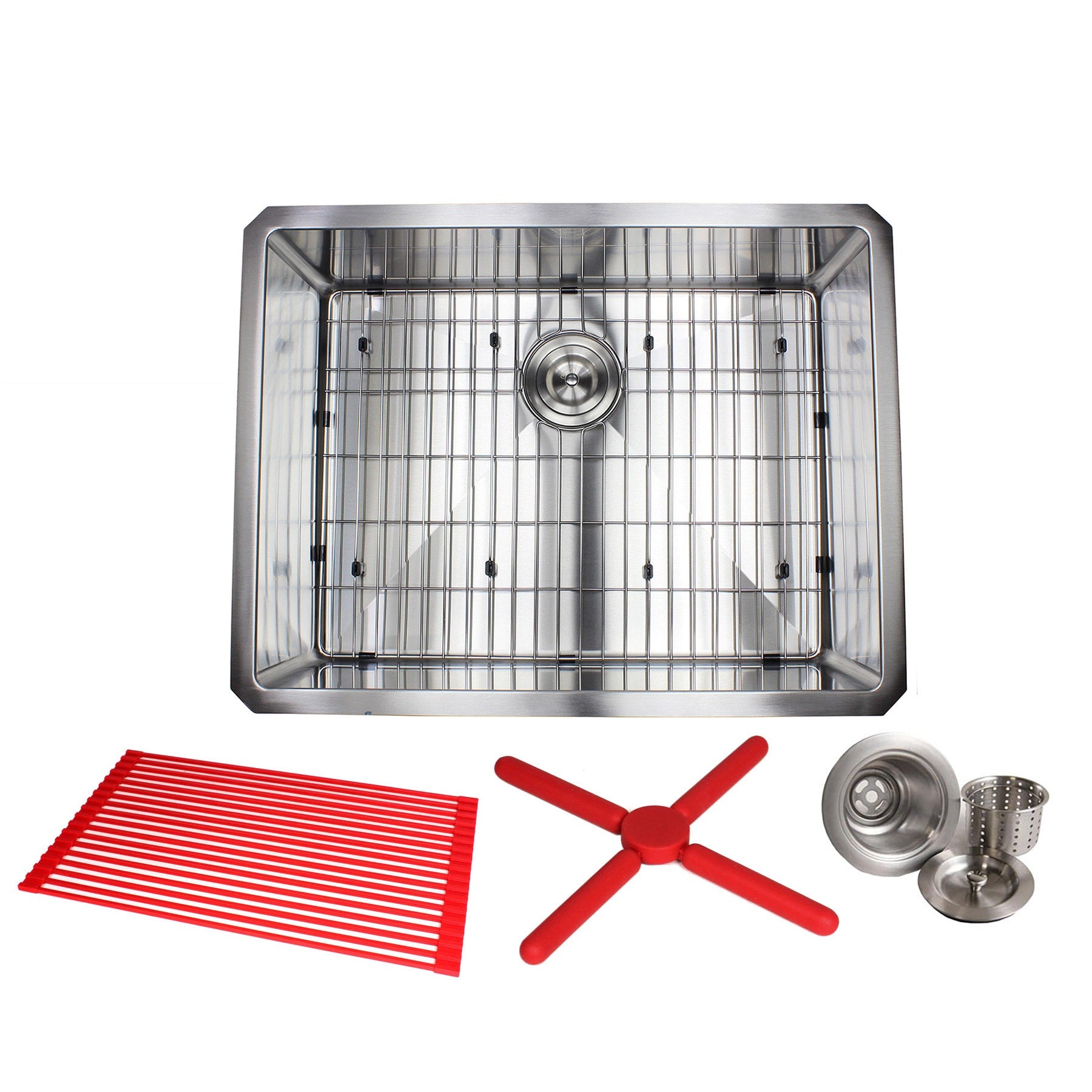 Ariel 26 Stainless Steel 15Mm Radius Single Bowl 16 Gauge Undermount Kitchen Sink Complete Combo Accessories